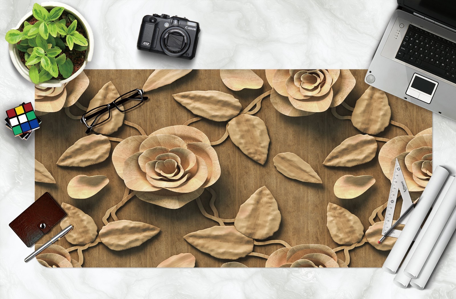 3D Vintage Wood Flowers 7 Texture Non-slip Office Desk Mouse Mat Keyboard Game