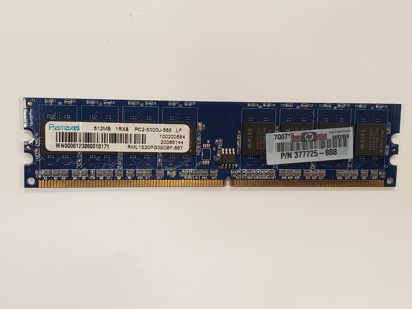 RAMAXEL 512MB 1RX8 PC2-5300U-555 RML1520PG38D6F-667 377725-888 Memory Module RAM