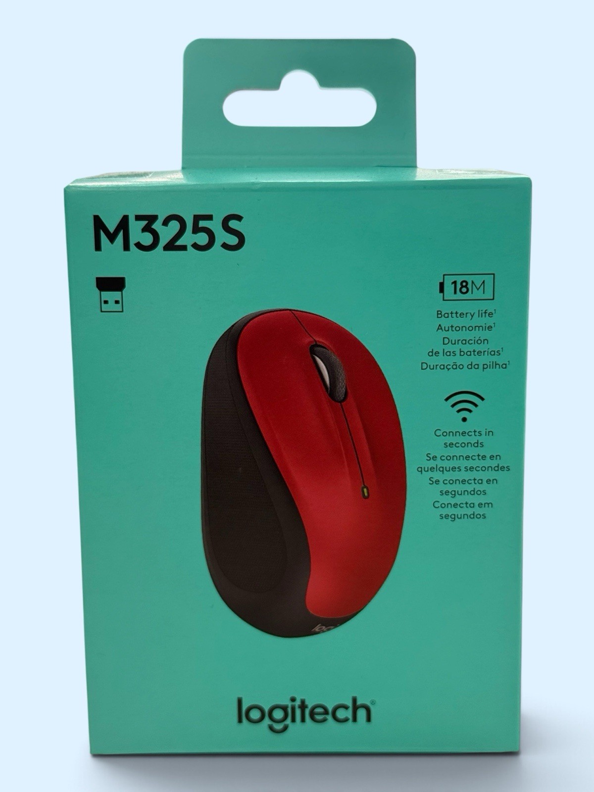 New Logitech M325S Wireless Mouse Red Black Compact USB-A 18-Month Battery