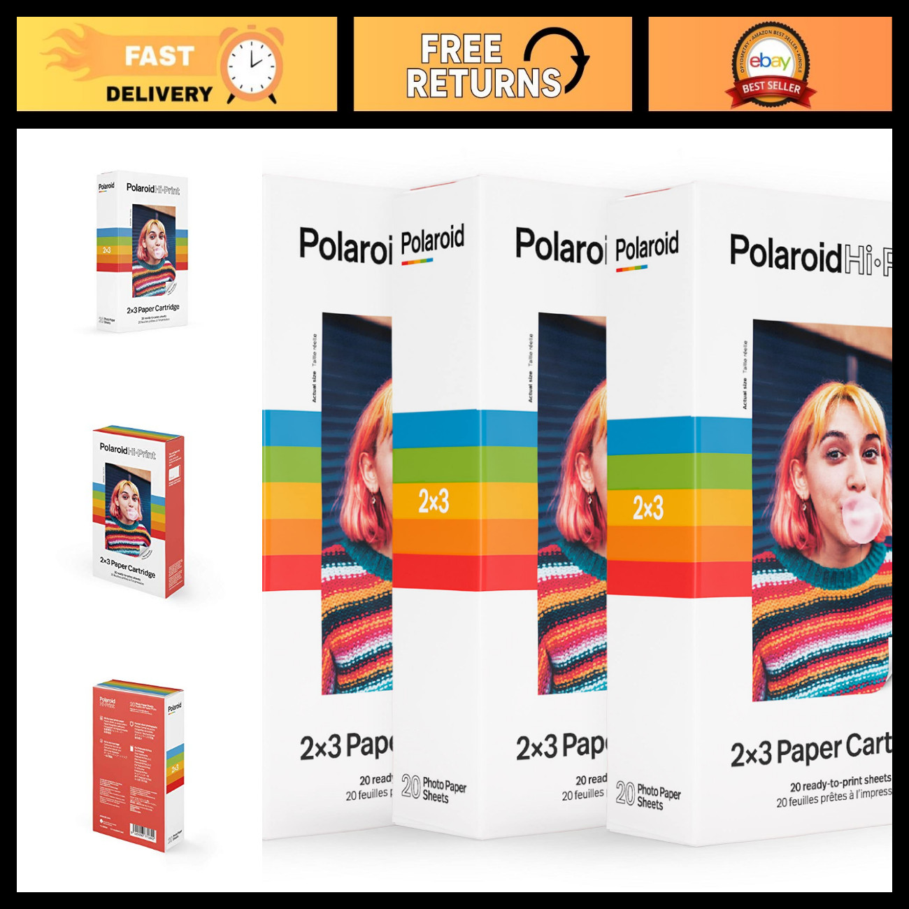 60 Sheets 2x3 Instant Photo Paper - Triple Pack for Hi-Print Printers