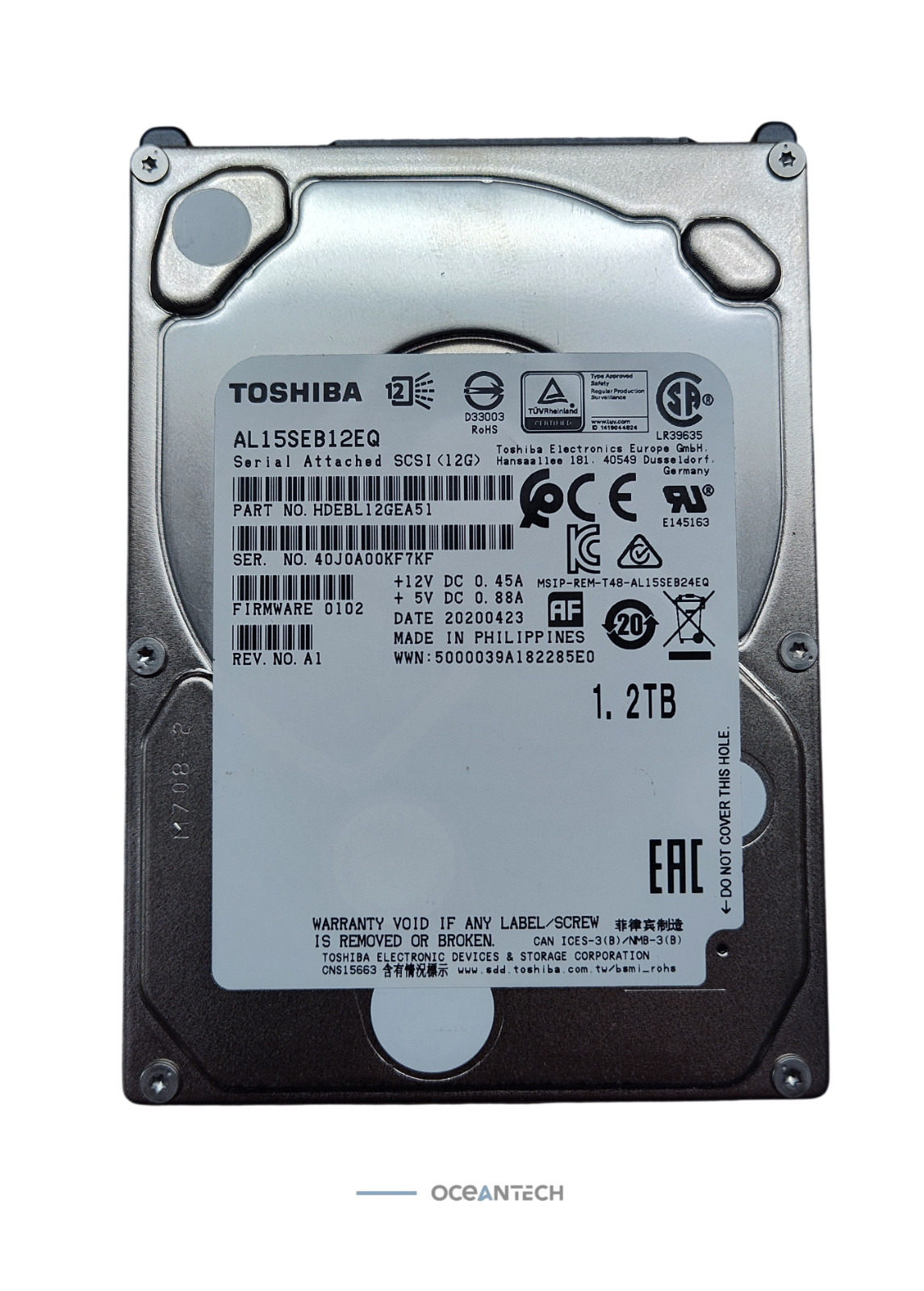 Toshiba 1.2TB 2.5" 10K 12G SAS HDD AL15SEB12EQ HDEBL12NAA51 512 Bytes