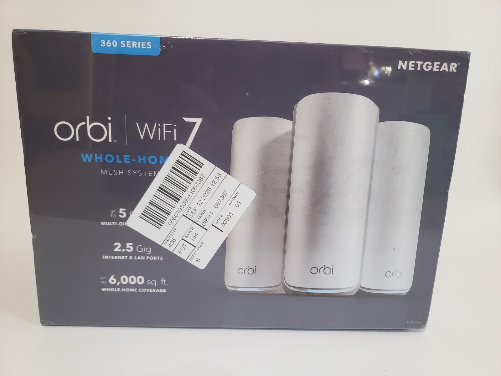 NETGEAR Orbi Dual-Band WiFi 7 Mesh Network System (RBE363-100NAS) New Sealed 