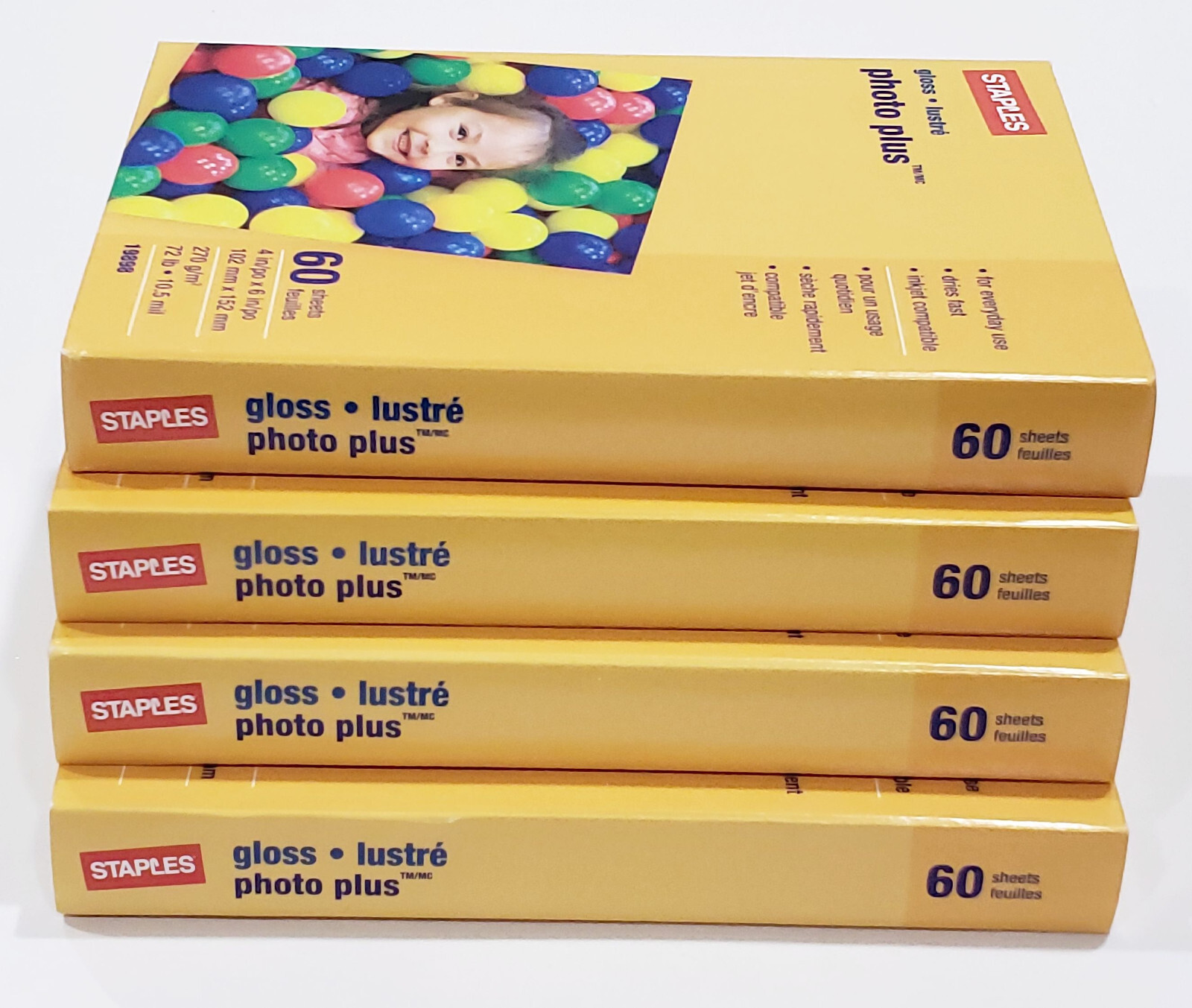 New sealed Lot 4 Box Staples Photo Plus Gloss  4X6 Inkjet (60 per box) 240 Total