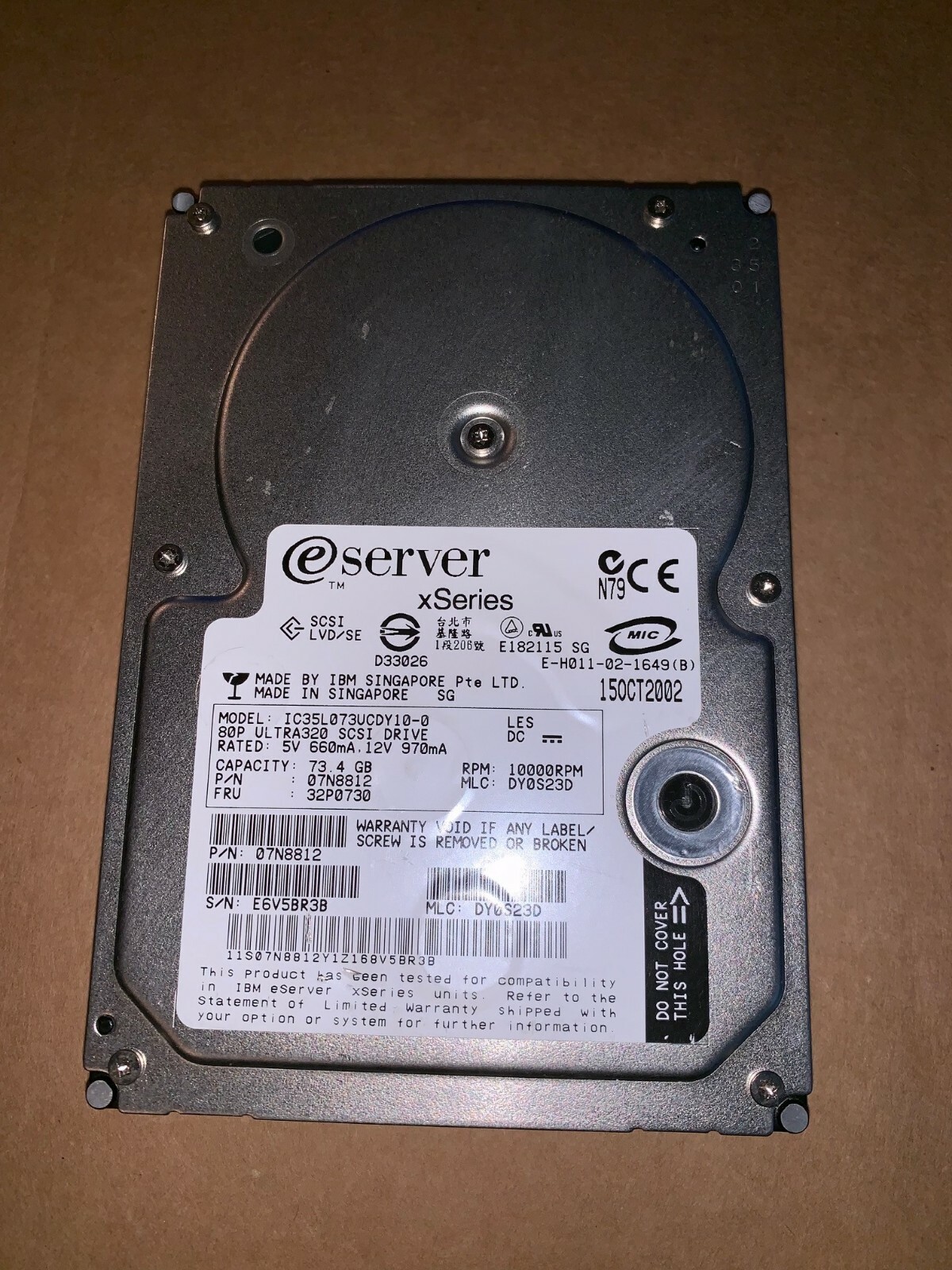 IBM 3.5" 73.4 GB 80 PIN SCSI Hard Drive IC35L073UCDY10-0 / 07N8812 / 32P0730 