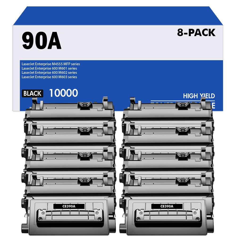 8 PACK Black CE390A 90A Toner Cartridge For HP LaserJet M4555f M601dn M603n