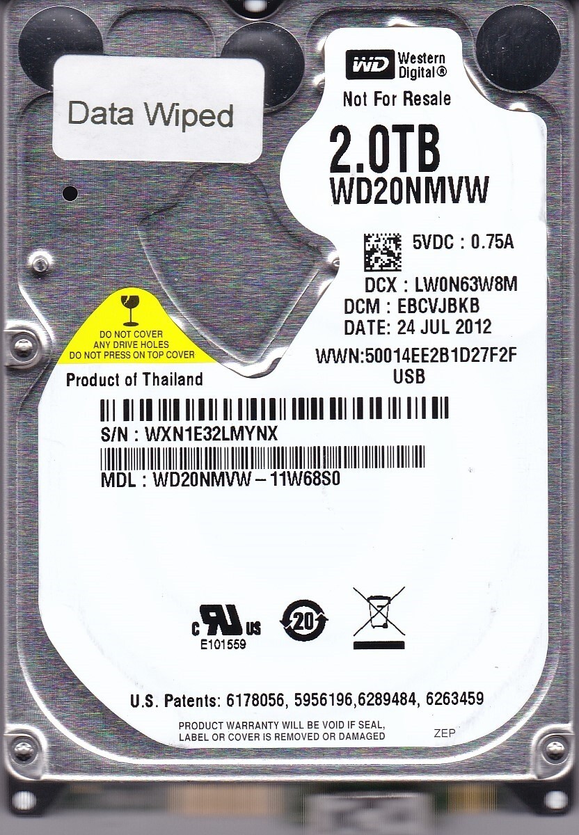 WD20NMVW-11W68S0 dcm: EBCVJBKB s/n: WXN1E3 2TB JUL/ 2012 USB 3.0 Western Digital