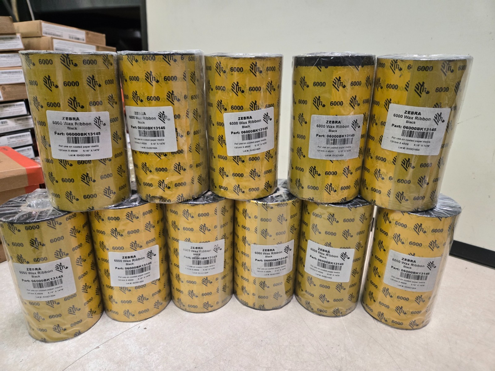 LOT OF 11 SEALED Zebra 6000 Wax Ribbon 5.16"x1476'  06000BK13145