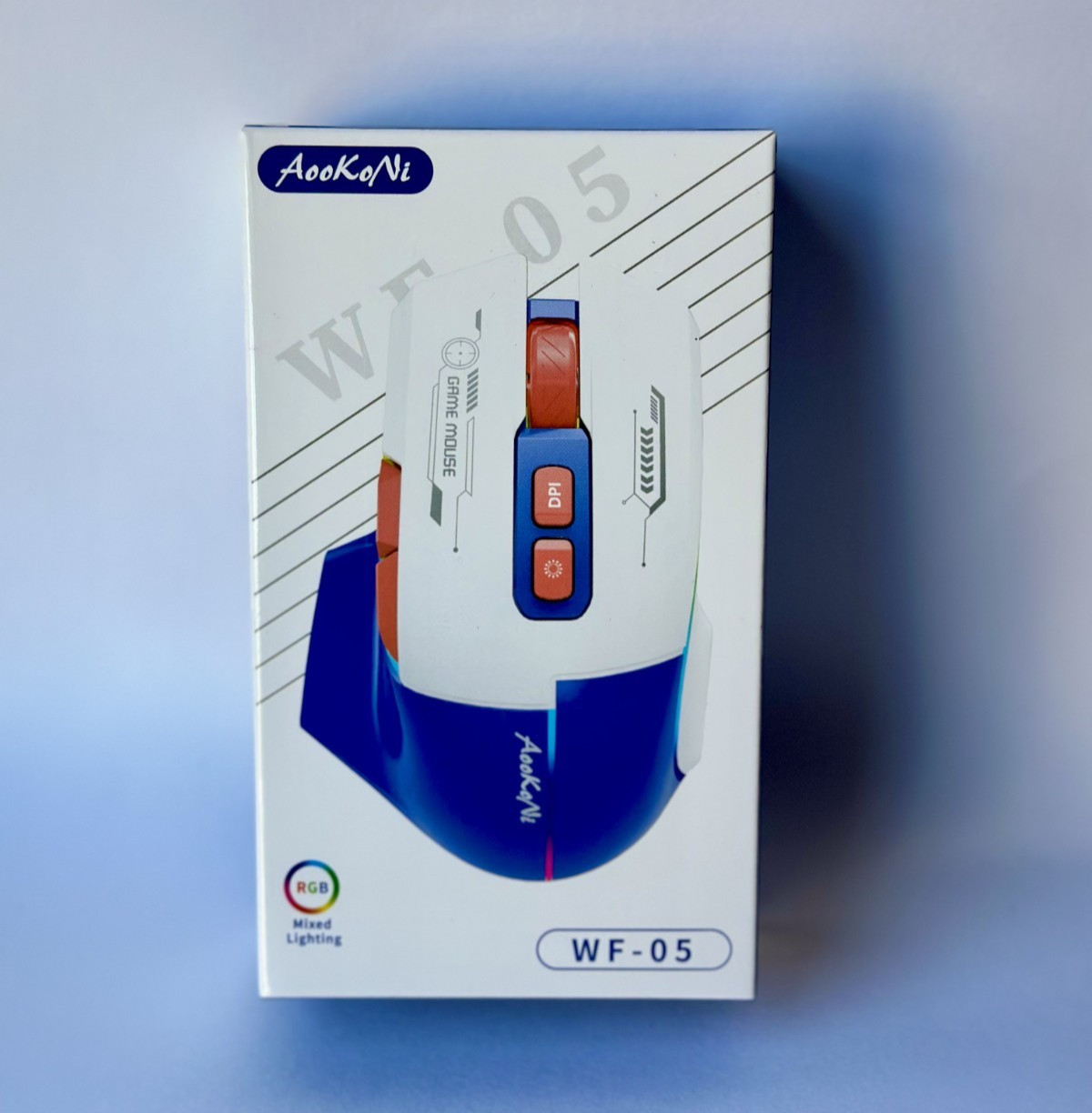 Aookoni Wired Blue & White Gaming Mouse - LED Lighting- New In Box
