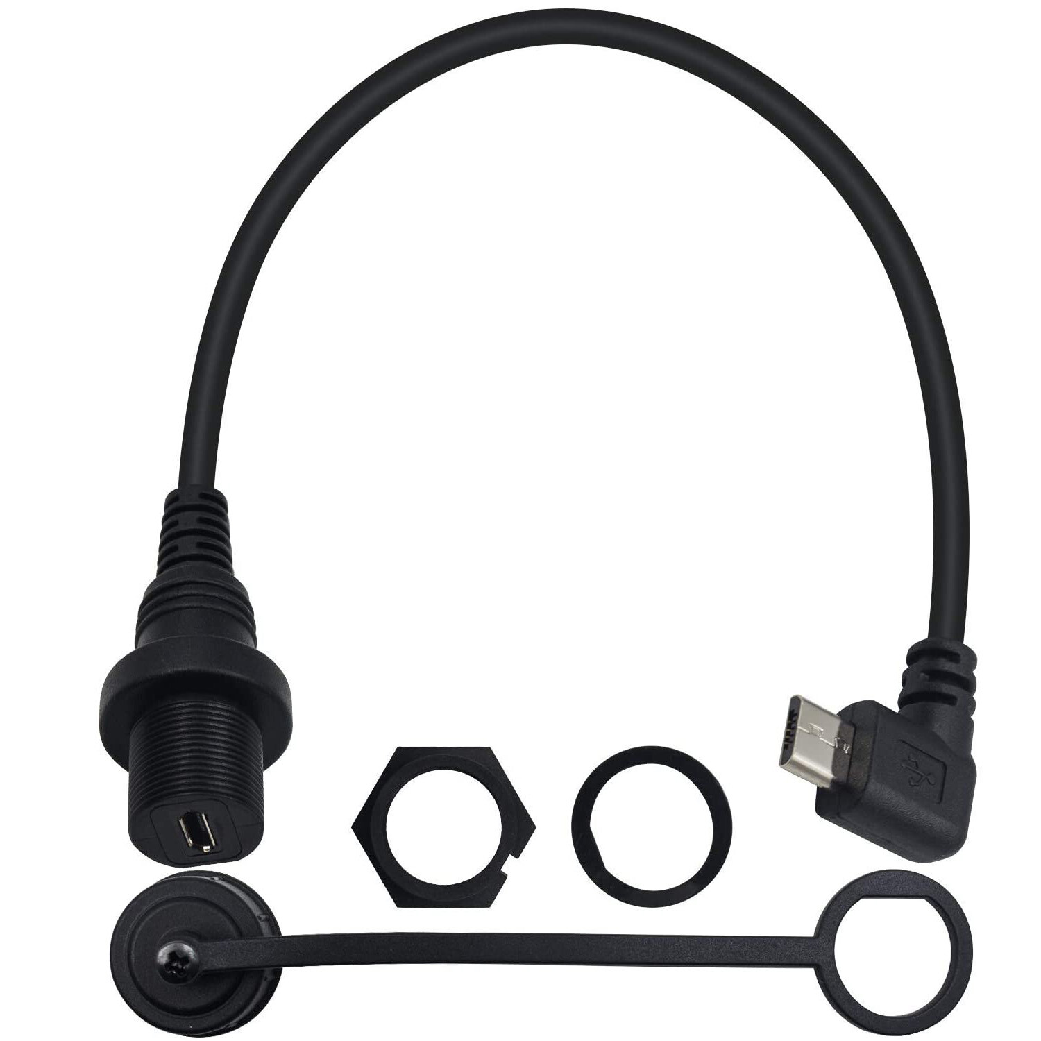 Micro USB Panel Mount Left Angled Mount Dash Flush Cable Male to Female for Car