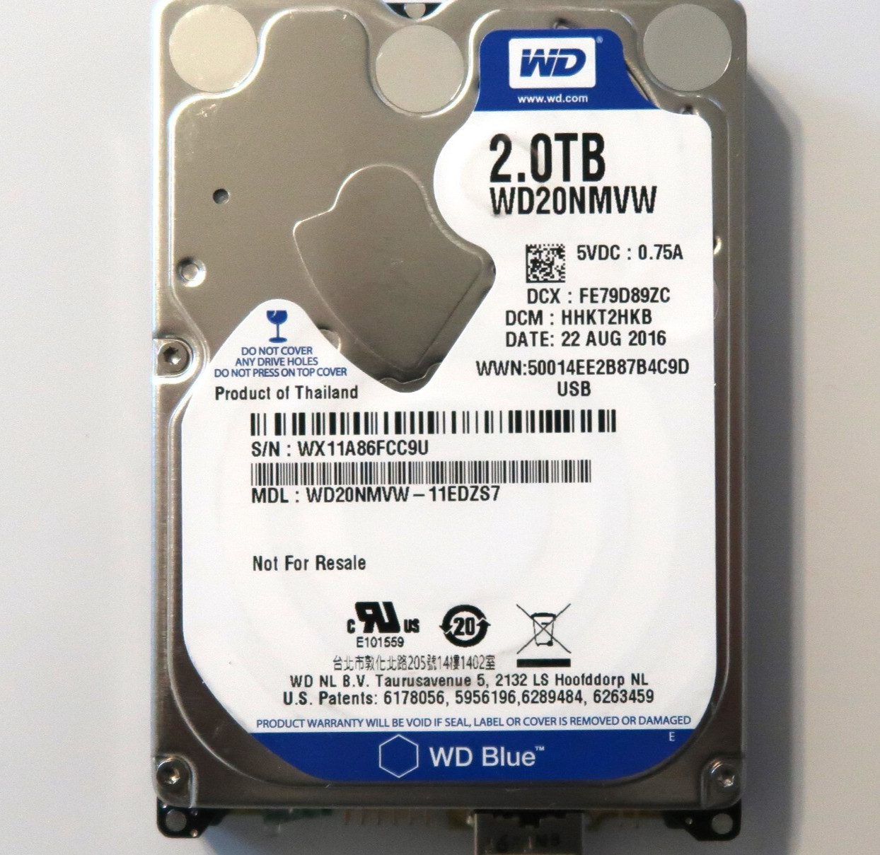 Western Digital WD20NMVW-11EDZS7 (WX11) HHKT2HKB Thailand 2.0TB USB 22AUG2016