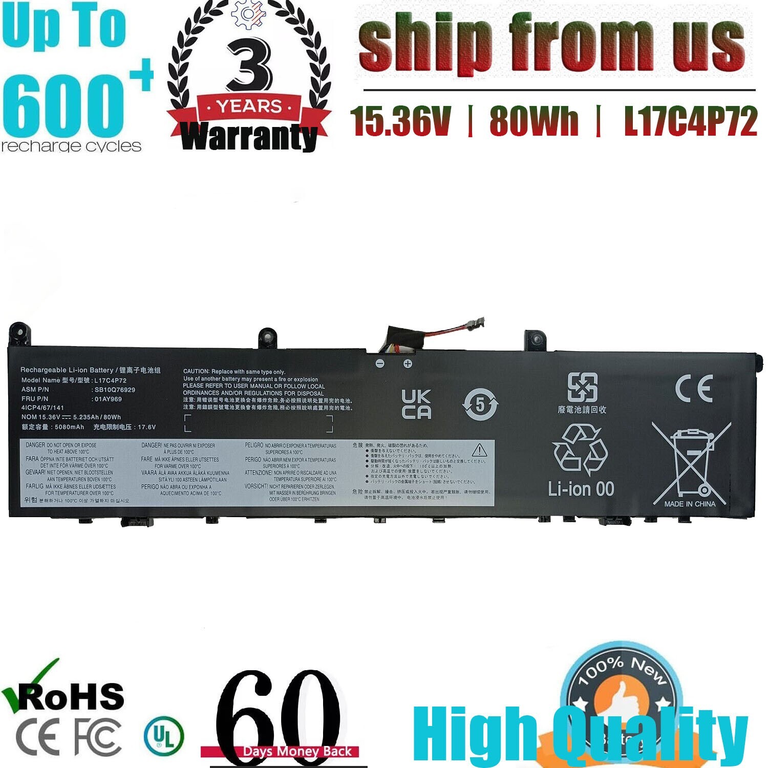 80Wh L17M4P72 L17C4P72 L18M4P71 Battery For Lenovo ThinkPad P1 X1 Extreme X1E US