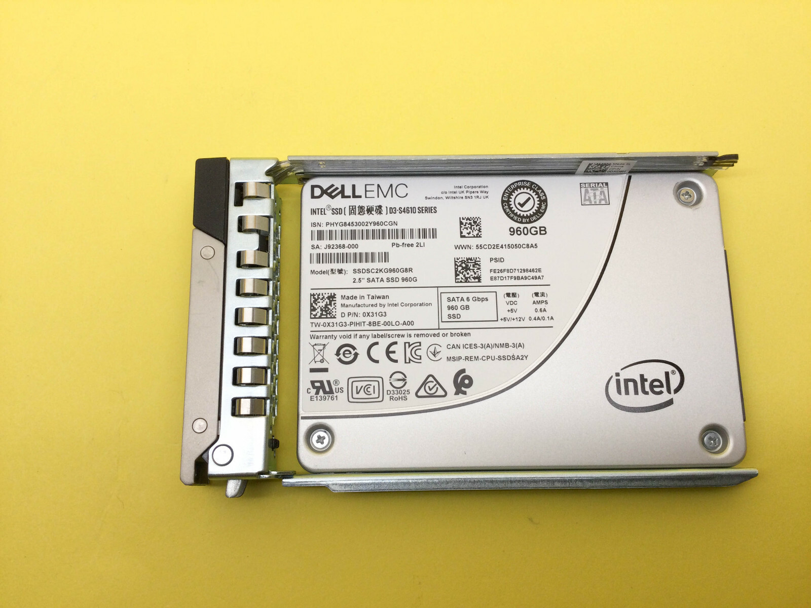 X31G3 DELL 960GB SATA 6Gbps Mixed Used 2.5IN SSD SSDSC2KG960G8R 0X31G3 Gen 14th