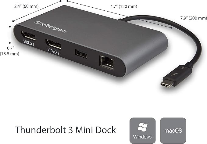 StarTech Thunderbolt 3 Dual 4K DisplayPort Powered Docking Station  TB3DKM2DPL