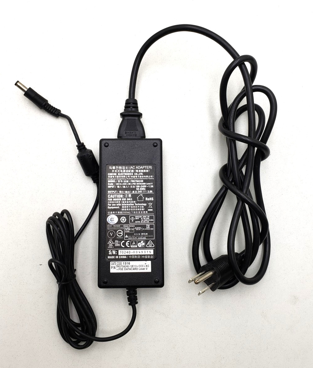 Cincon AC Adapter 24V 3.0A Model: TRG70A240 SN: 702400049375 PN: TRG70A240-12E13