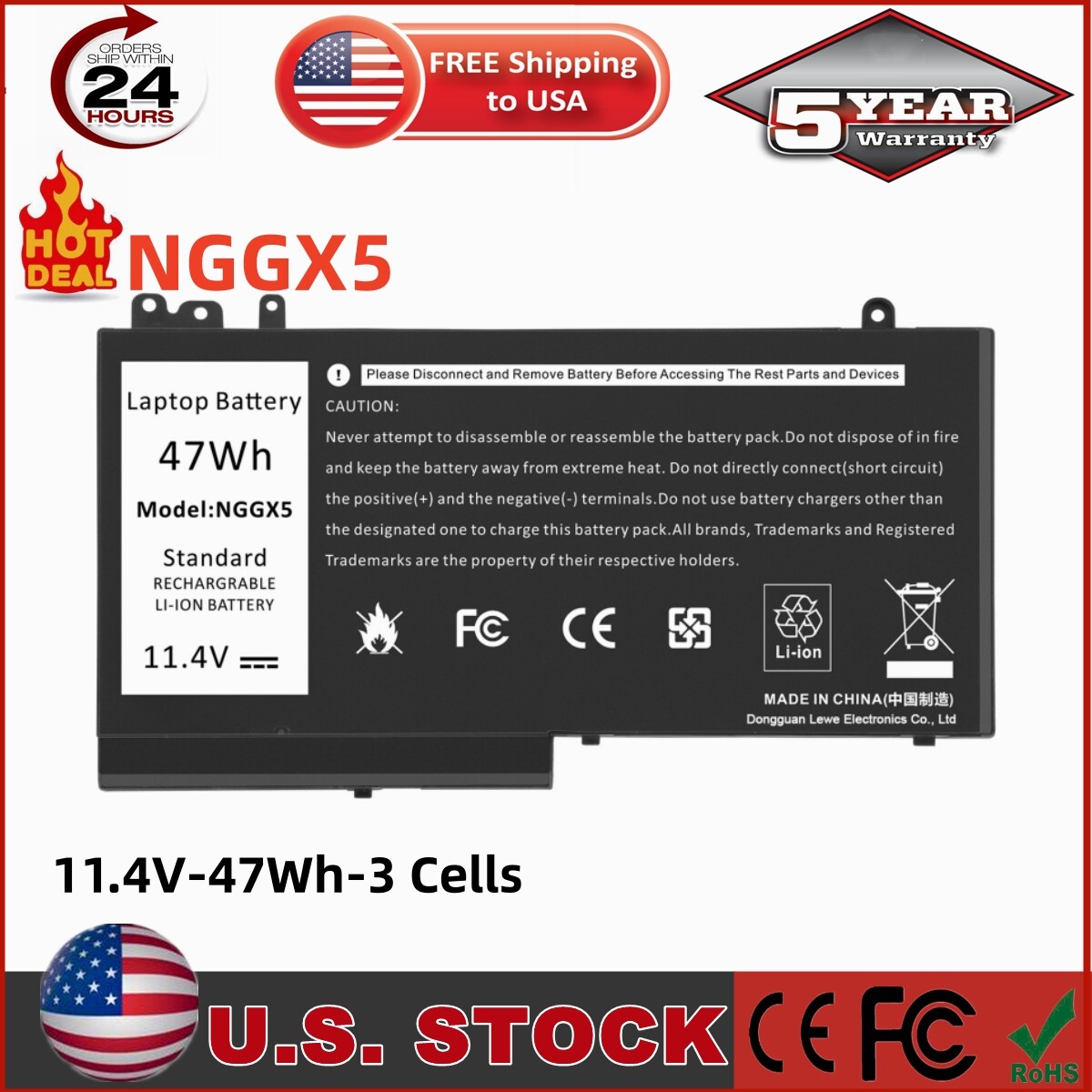 LOT 20x NGGX5 Battery For Dell Latitude Precision M3510 Series E5270 E5470 E5570