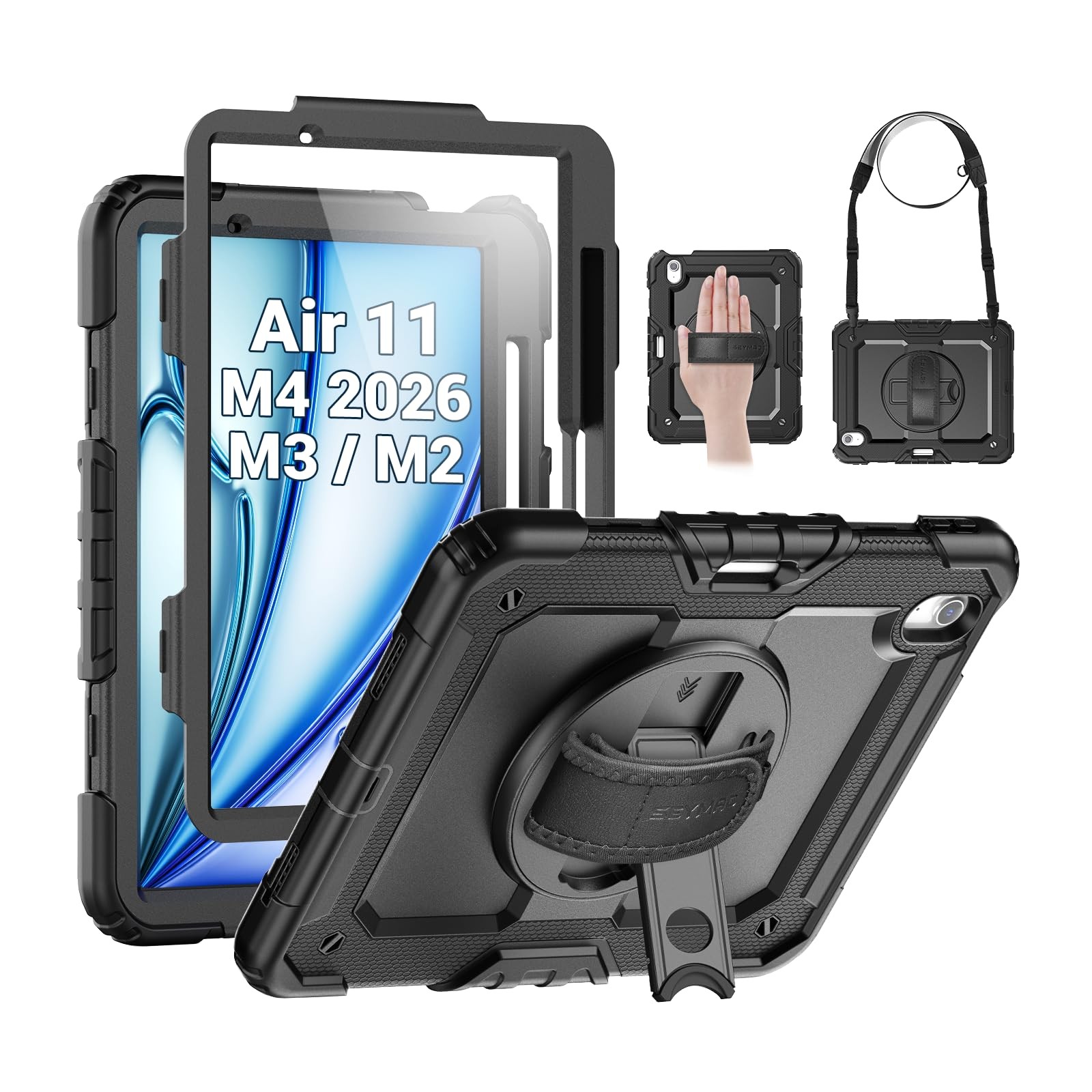 SEYMAC Case for iPad Air 11" M4/M3/M2 2024/2025/2026 Black Shockproof New