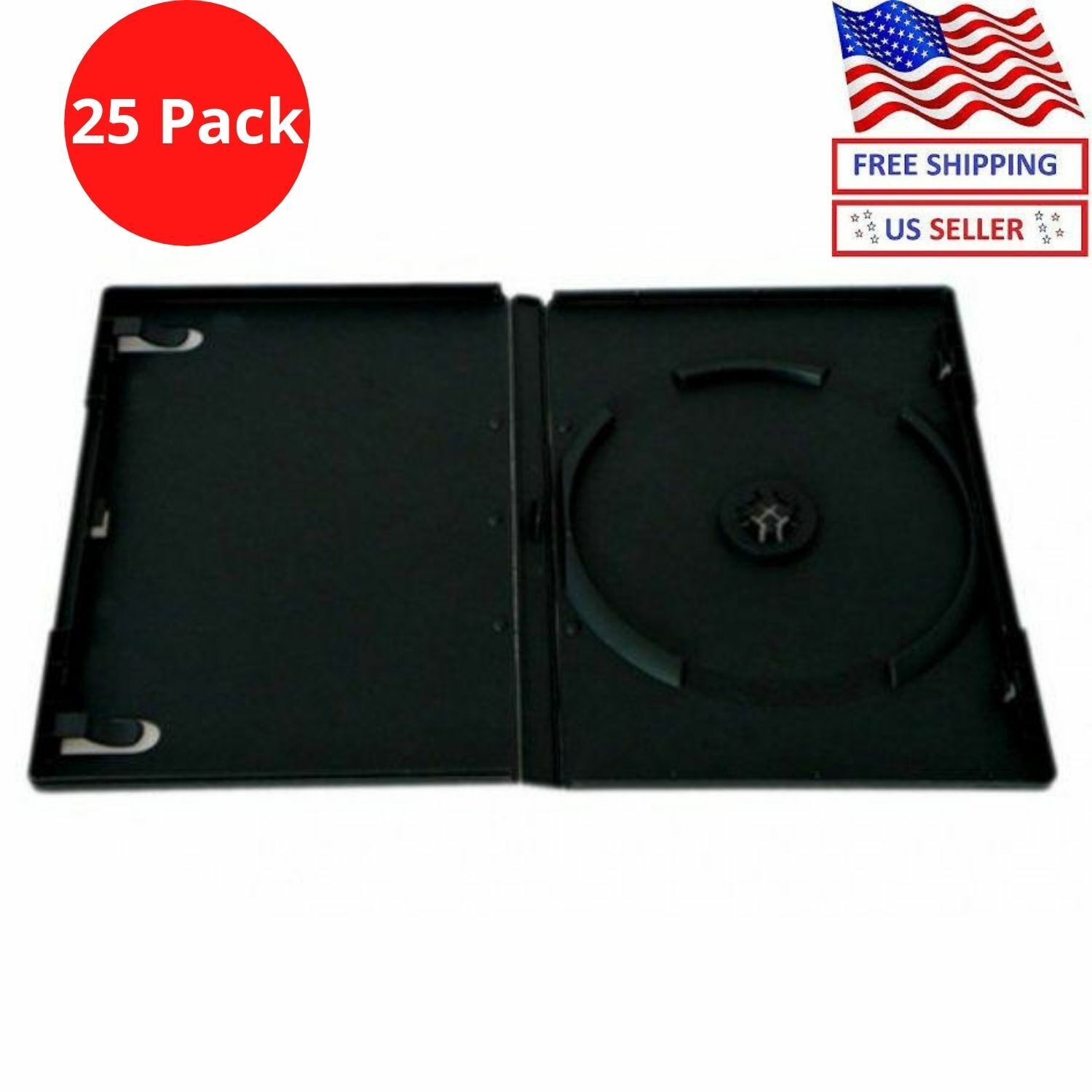25 Pack Black Slim Single Disc CD Blue Ray DVD Movie Case Storage Box New
