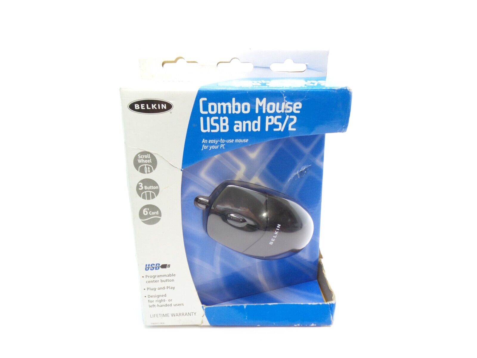 Belkin Combo Mouse USB & PS/2 F8E812-BLK 3 Button Scroll Wheel