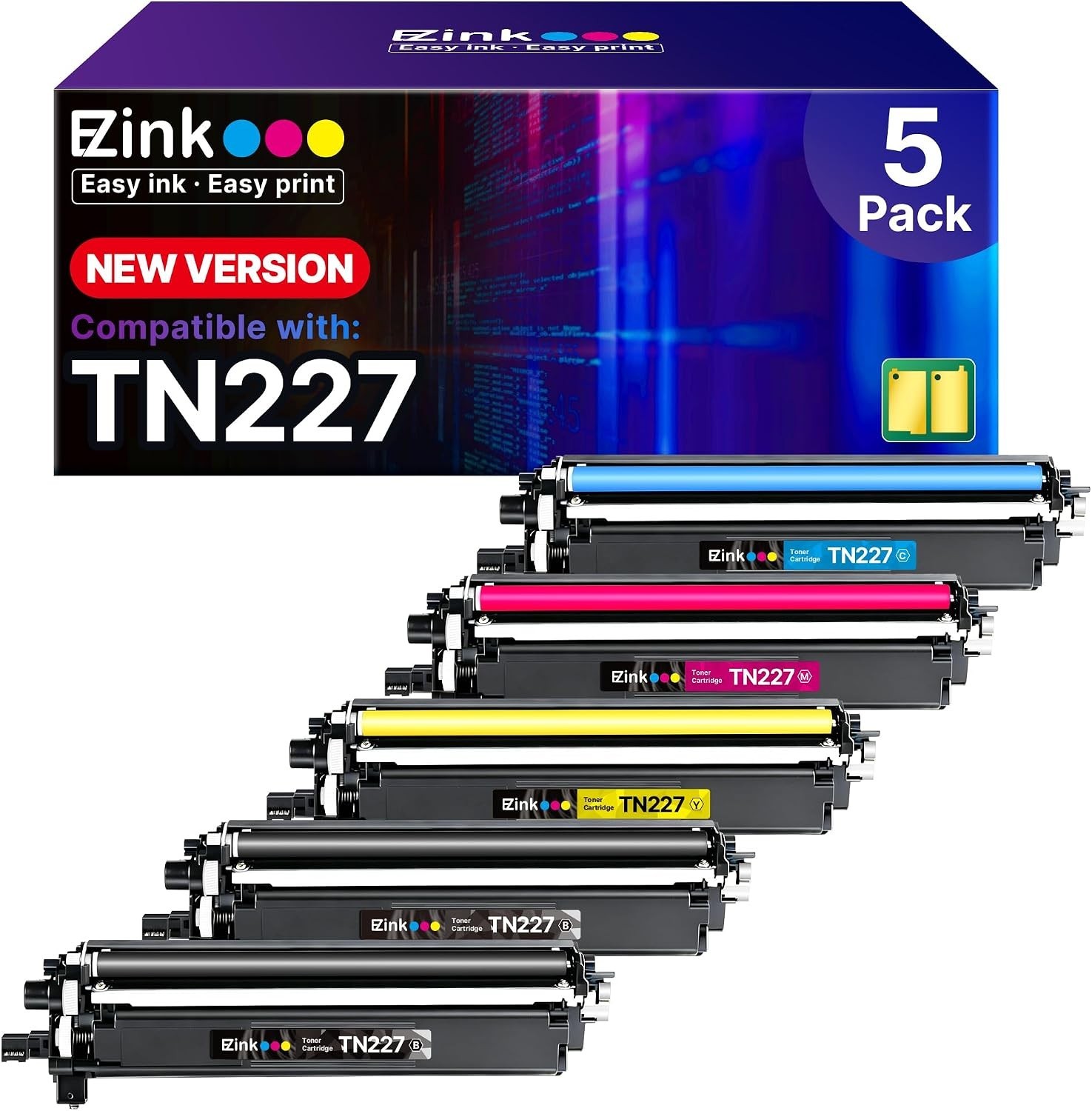 TN227 High Yield Toner 5 Pack 2 Black Cyan Magenta Yellow