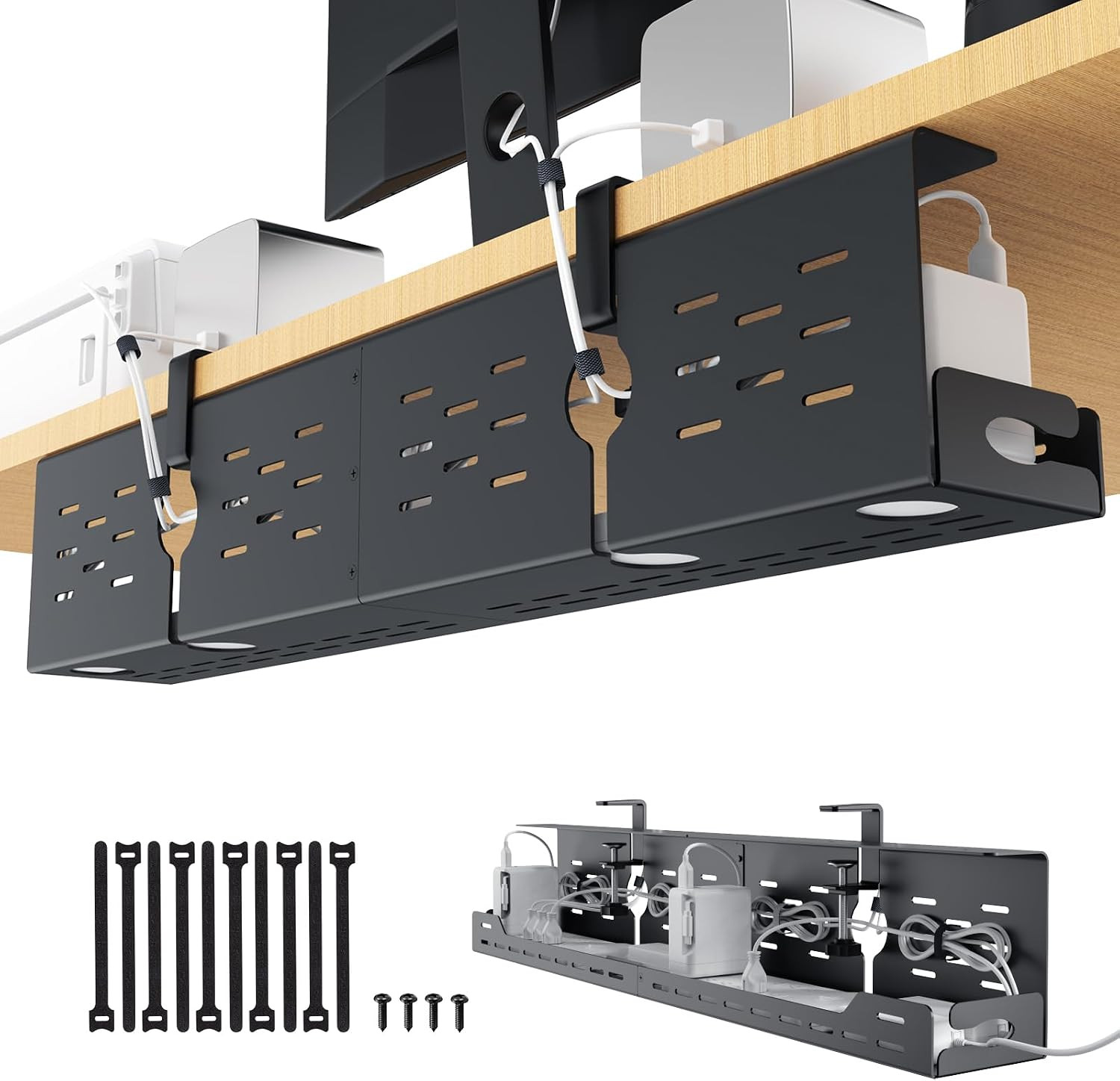 Univivi under Desk Cable Management Tray, Cable Management, 32 Inch, Black