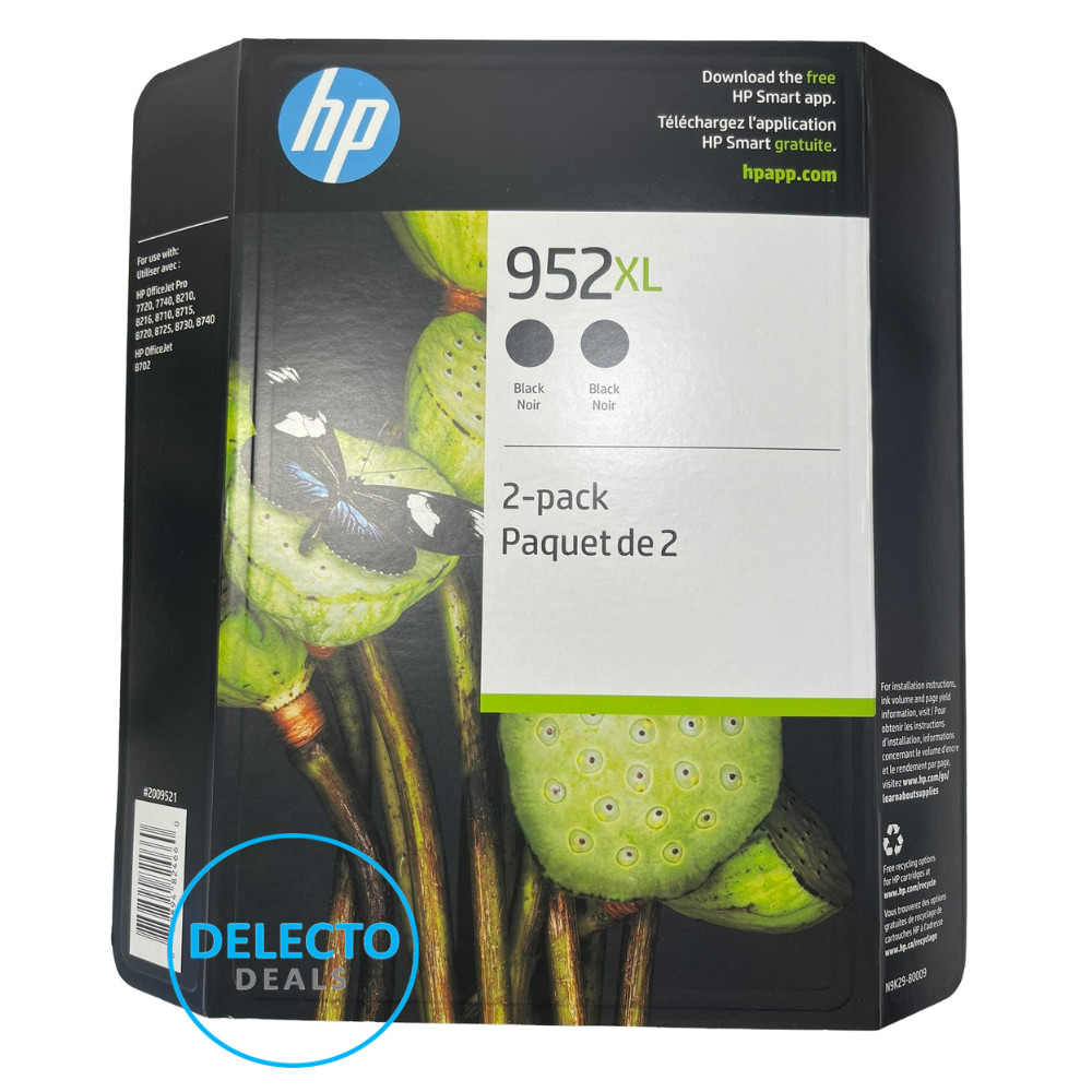 2-PACK HP GENUINE 952XL BLACK INK N9K29BN OFFICEJET PRO 8710 8720 SEALED 6/2027+