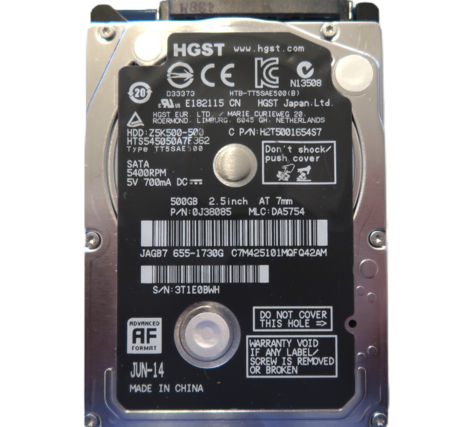 Hitachi HTS545050A7E362 0J38085 DA5754 China 500gb 2.5" Sata 655-1730G JAN-14