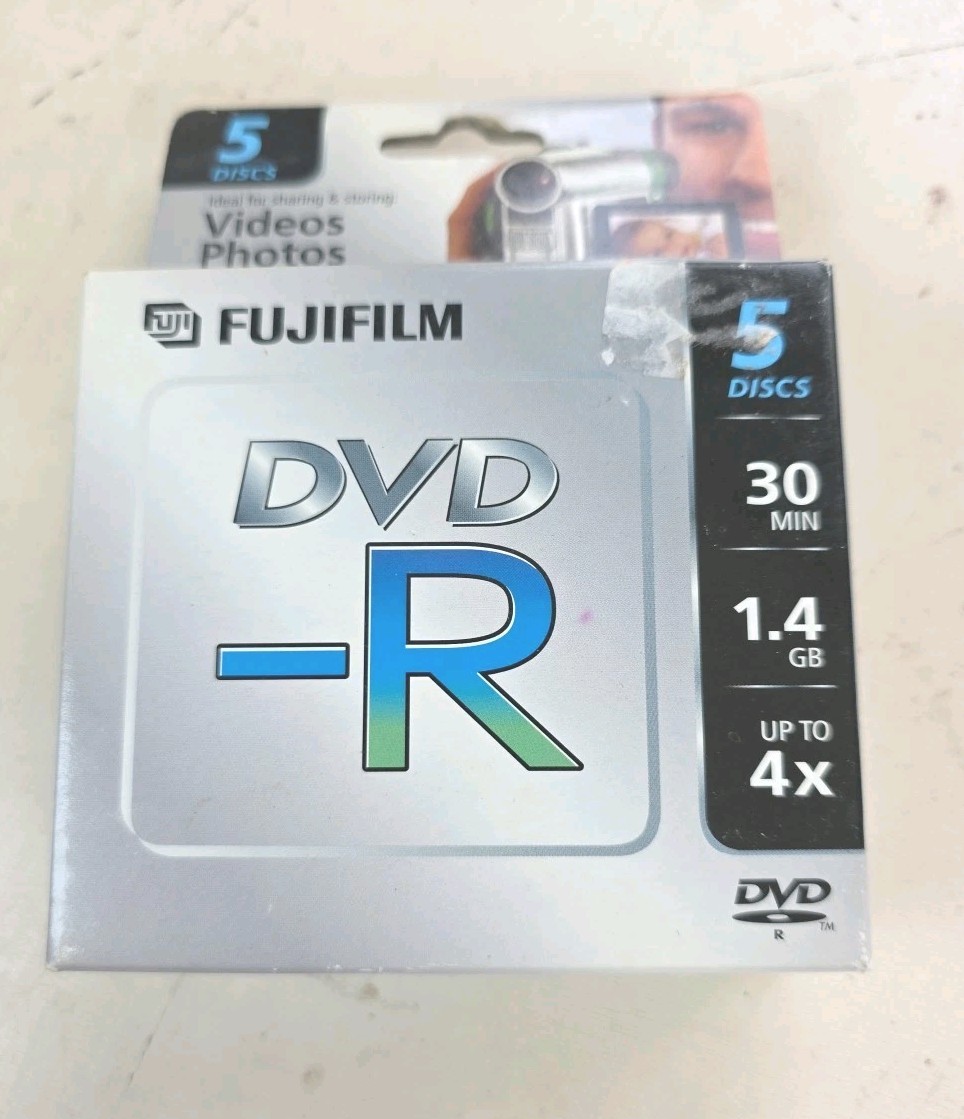 5 Disc Pack Fujifilm DVD-R Camcorder 1.4 GB / 30 Min 4X / For Videos Photos Data