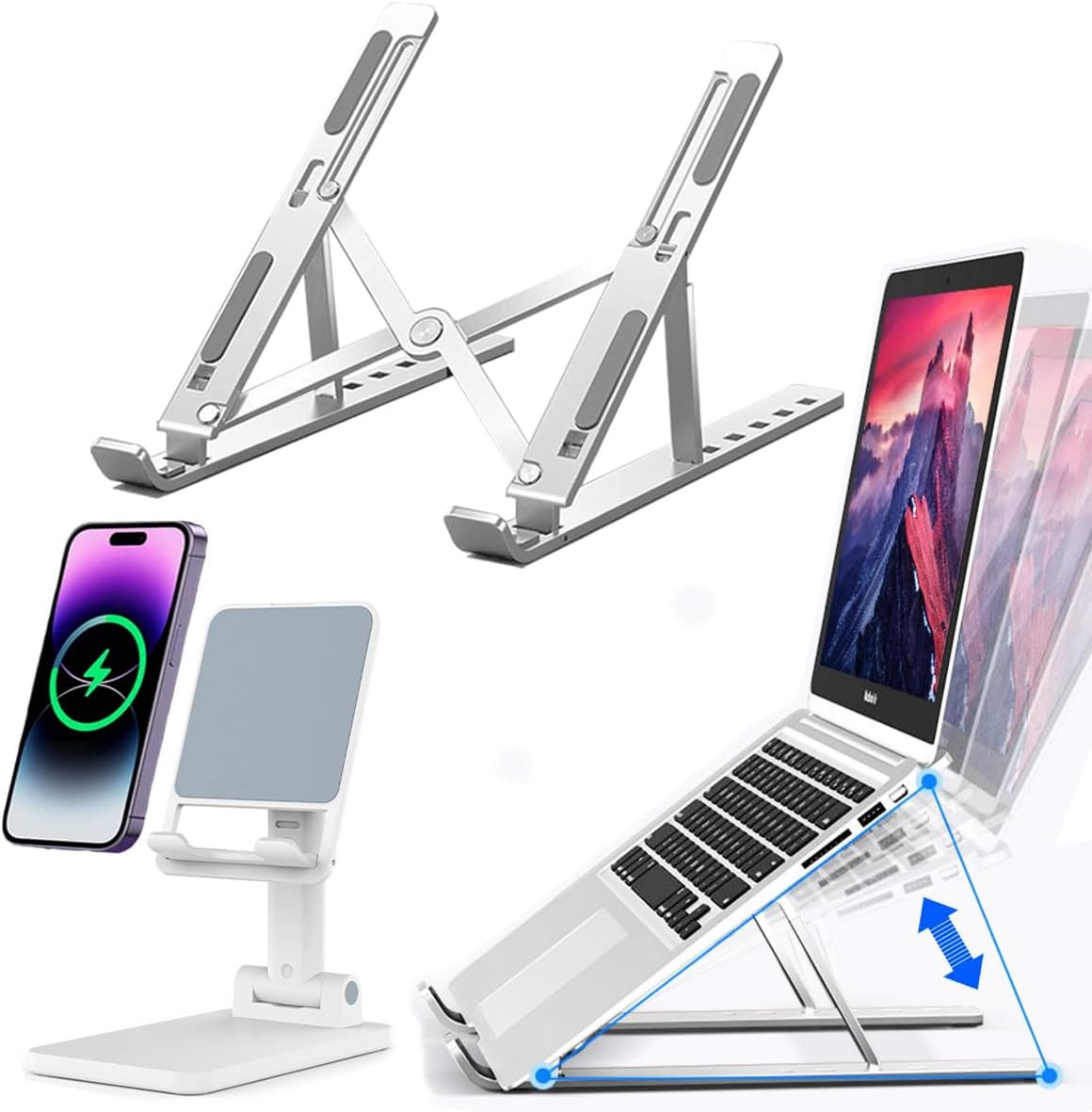 Adjustable Aluminum Laptop & Phone Stand - Ergonomic & Portable