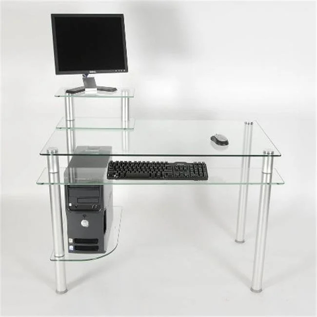 RTA Home and Office CT-009 Clear Glass and Aluminum Computer Desk