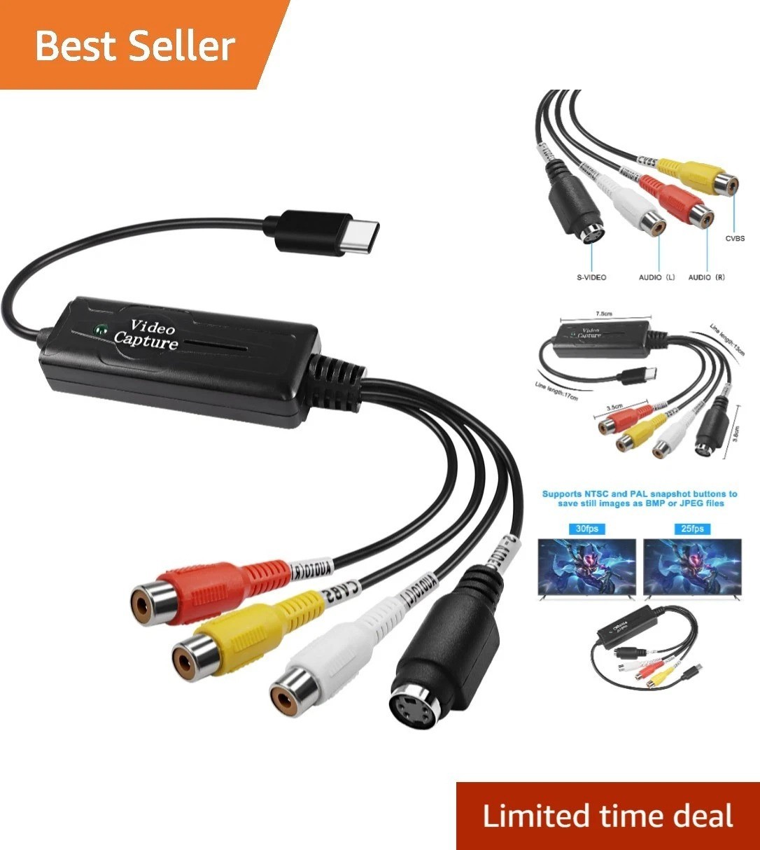 High-Quality AV to USB C Converter with 720p Resolution - Ideal for Streaming