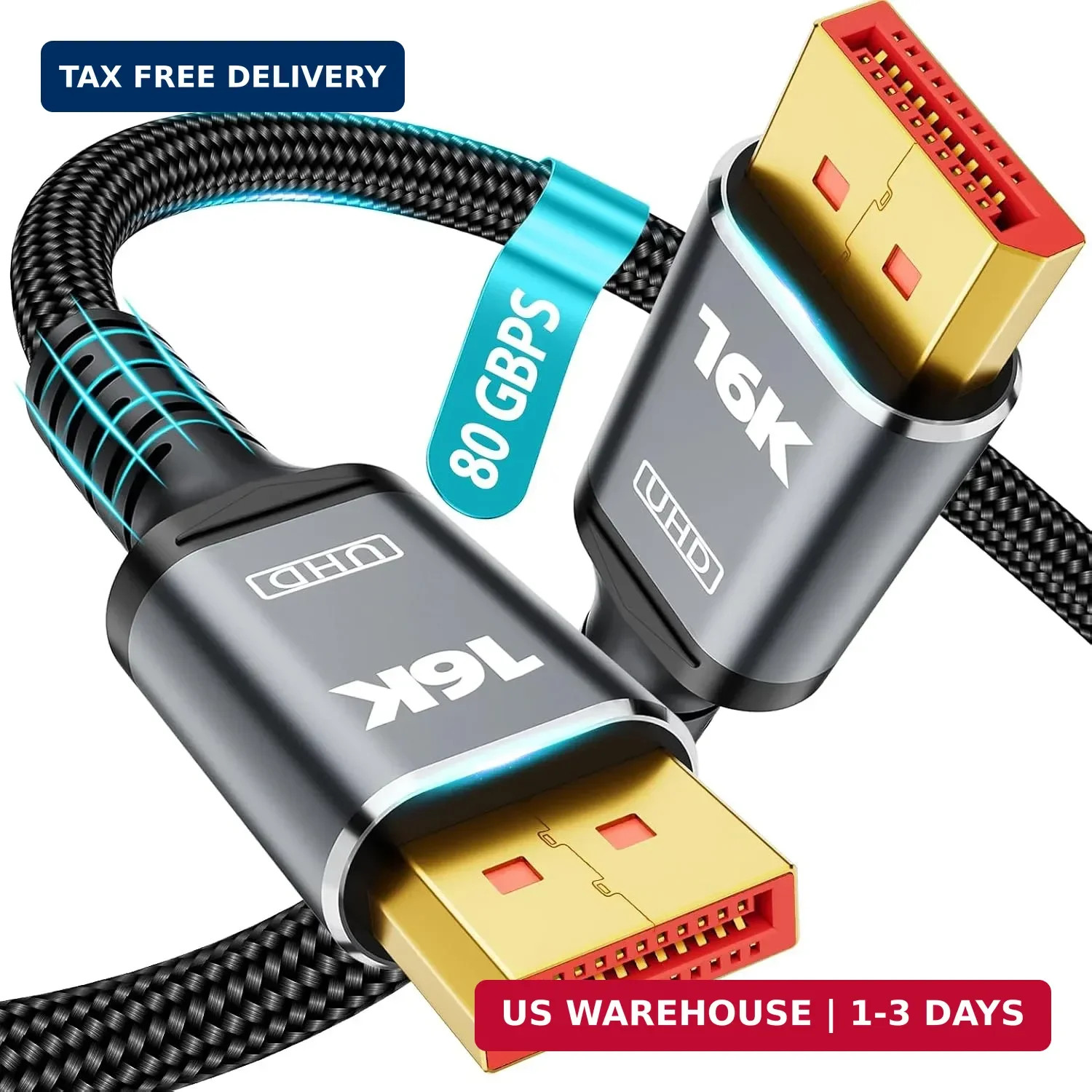 80Gbps DisplayPort Cable 2.1, VESA Certified DP 2.1 Cable 16K Military-Grade Bra