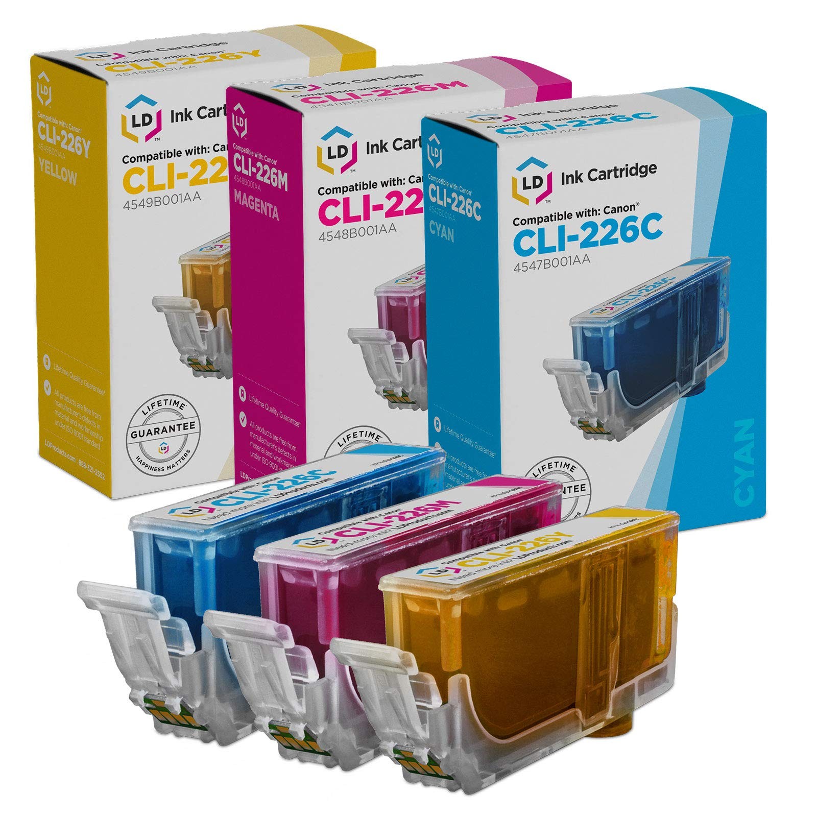LD 3pk ink Set for Canon Cli226: CLI226C CLI226M CLI226Y Pixma Printers