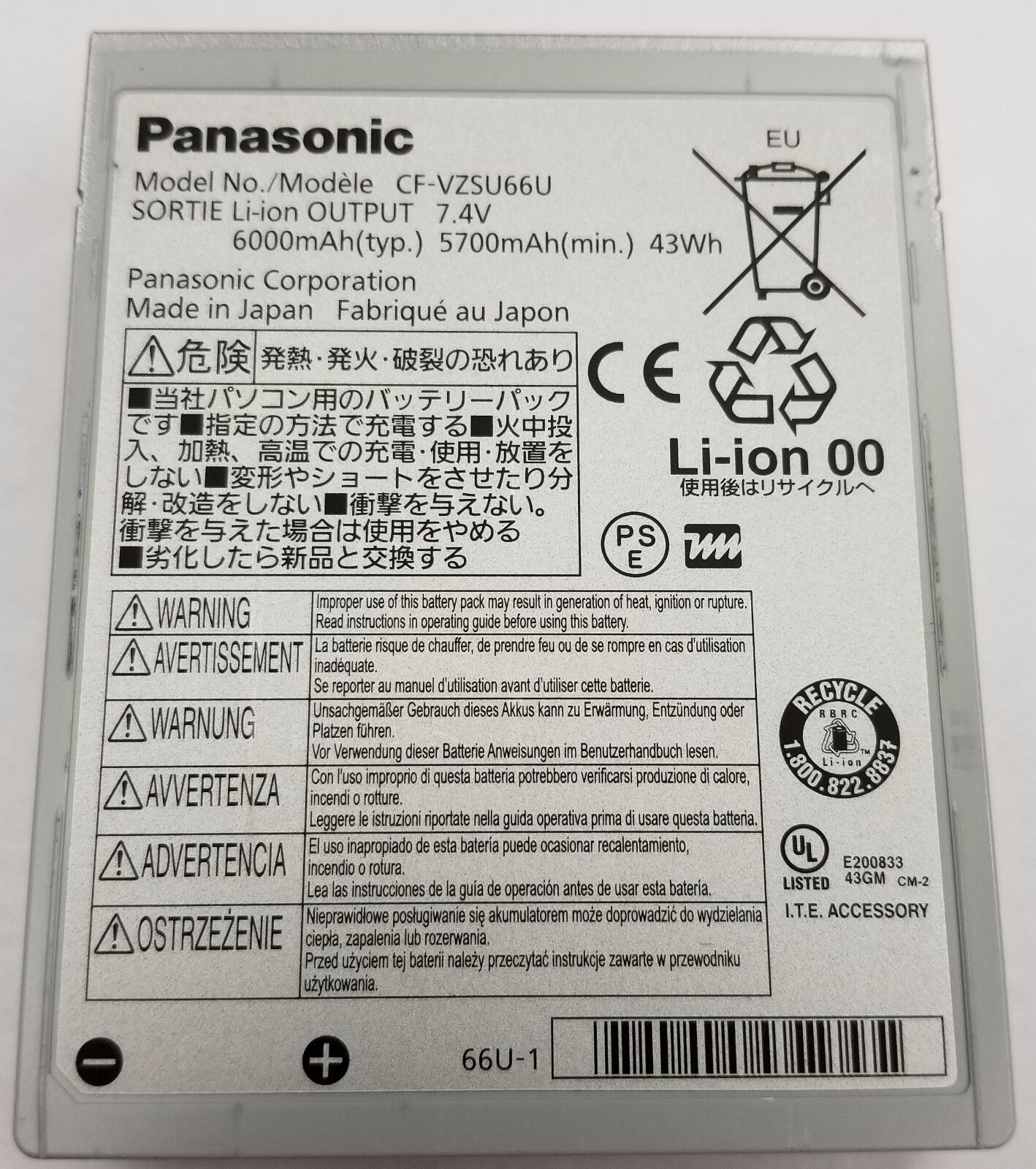 Original Panasonic CF-VZSU66U Battery 100% Charge