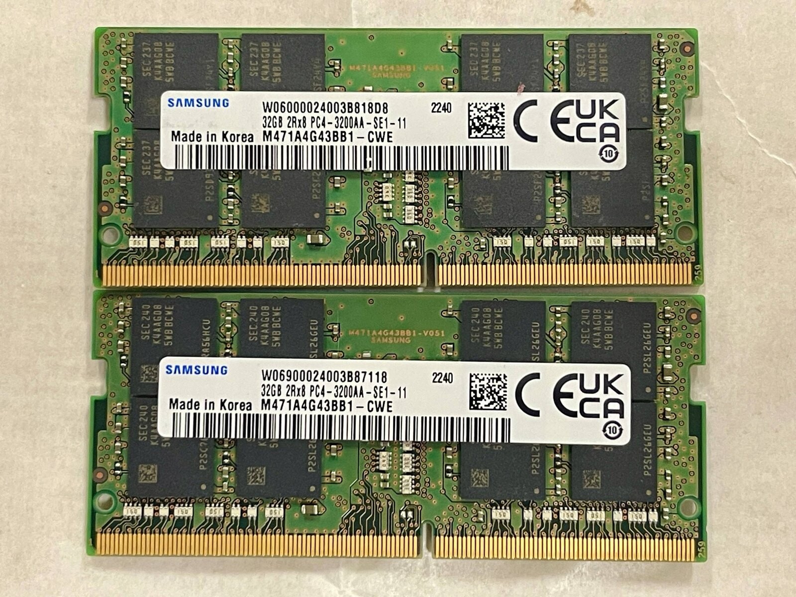 Samsung 64GB 2x32GB DDR4-3200 PC4-25600 2Rx8 SODIMM M471A4G43BB1-CWE