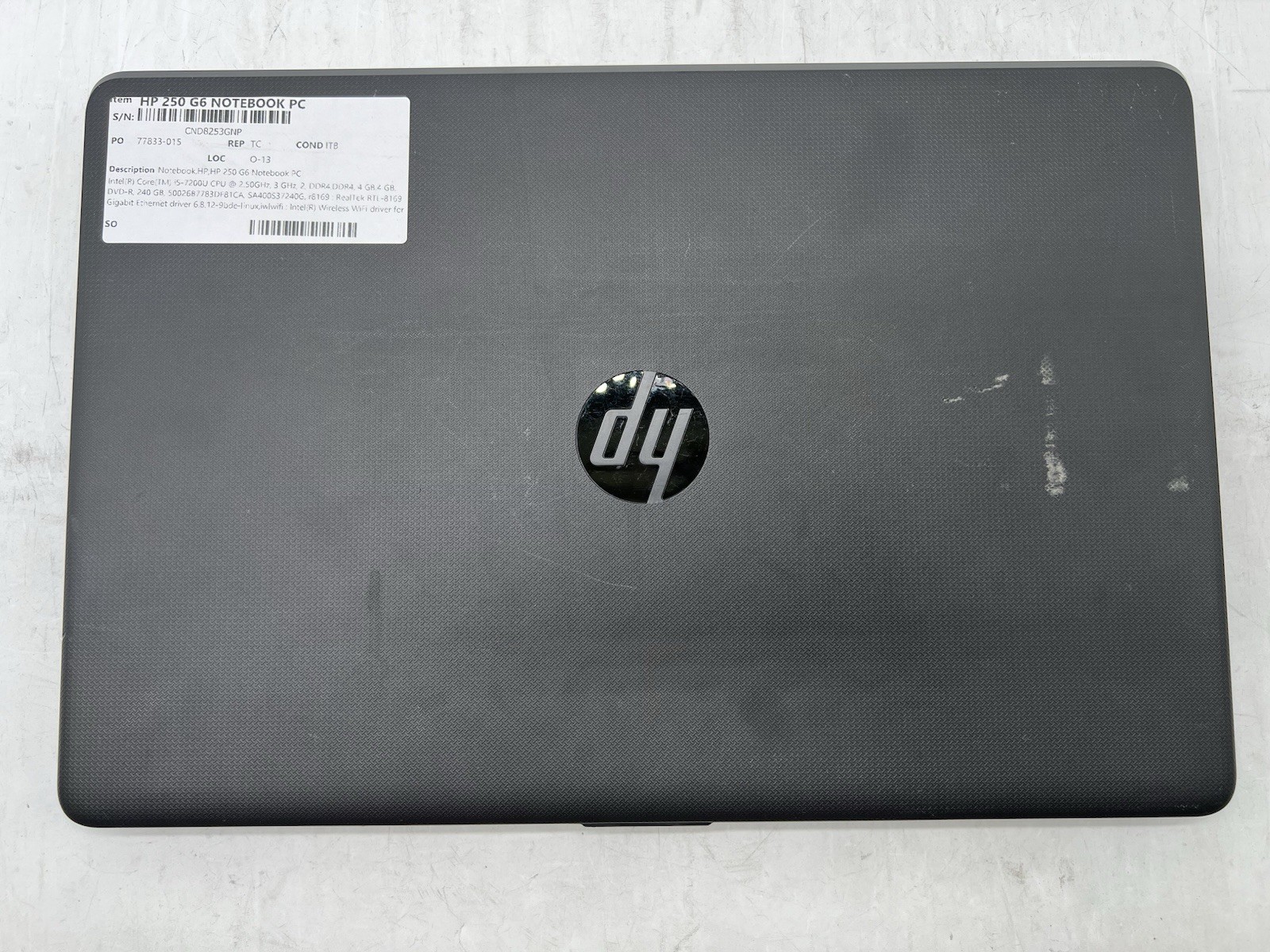 HP 250 G6 Notebook, i5-7200U CPU, @ 2.50GHz, 8GB RAM, 240GB SSD-No OS/Charger