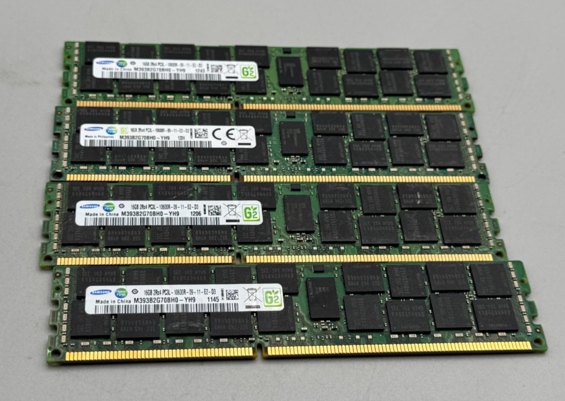 Lot Of 4 Samsung DDR3 64GB 4x16GB PC3 10600R MHz Server Memory Module Excellent
