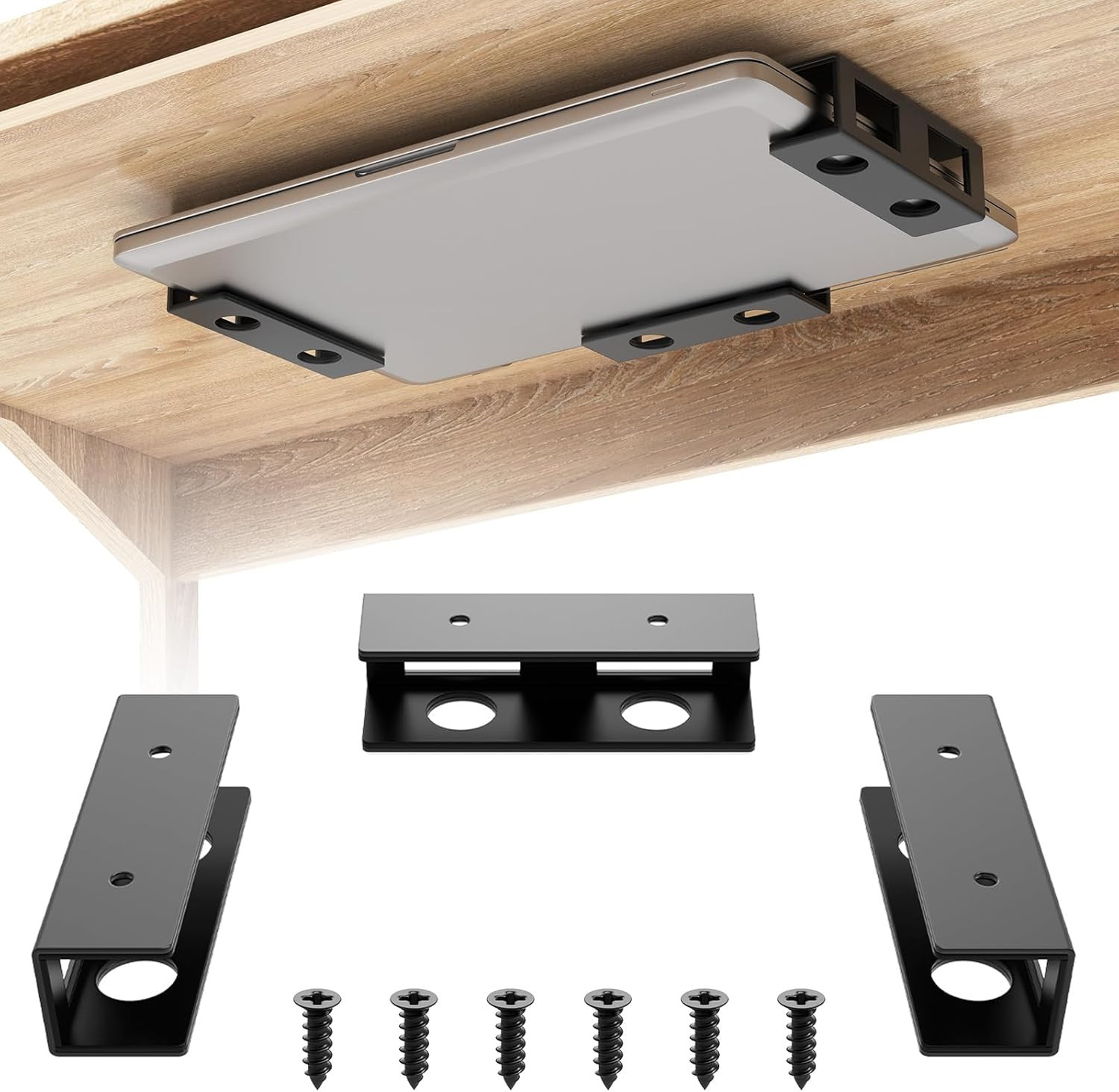 3 PCS Under Desk Laptop Mount Adjustable Steel Holder with Silicone Pads