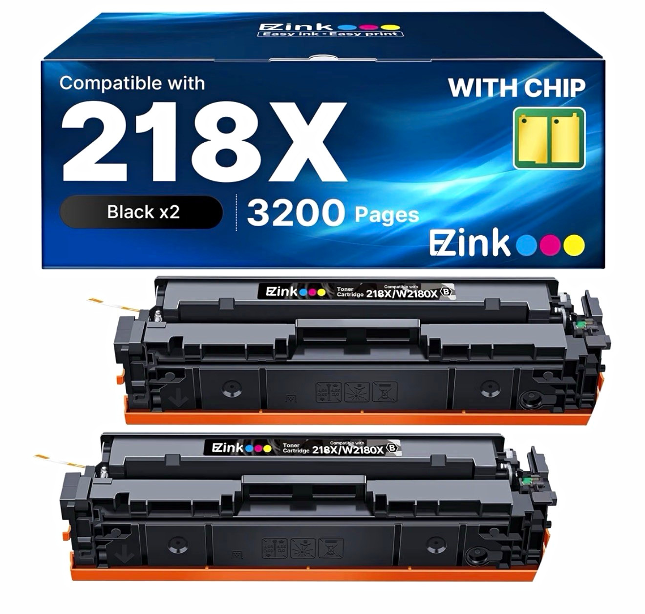 EZ Ink 218X/W2180X Black Compatible Toner 2-Pack w/ Chip for HP Laser
