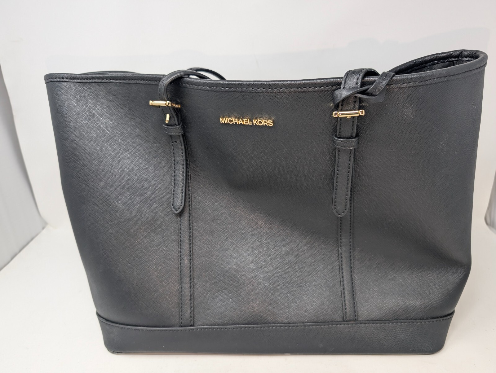 Nice Michael Kors Black Leather Tote Bag Purse Ladies Womans (187)