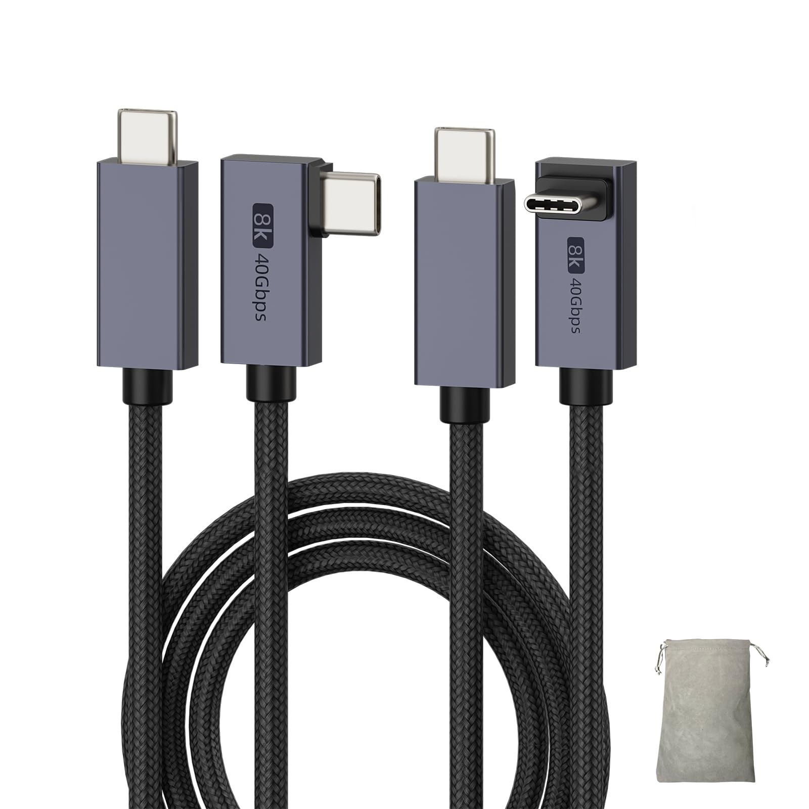 OVAW USB4 240W Right Angle USB C Cable 3.3ft (2-Pack) - 3.3ft, Black(2-Pack)