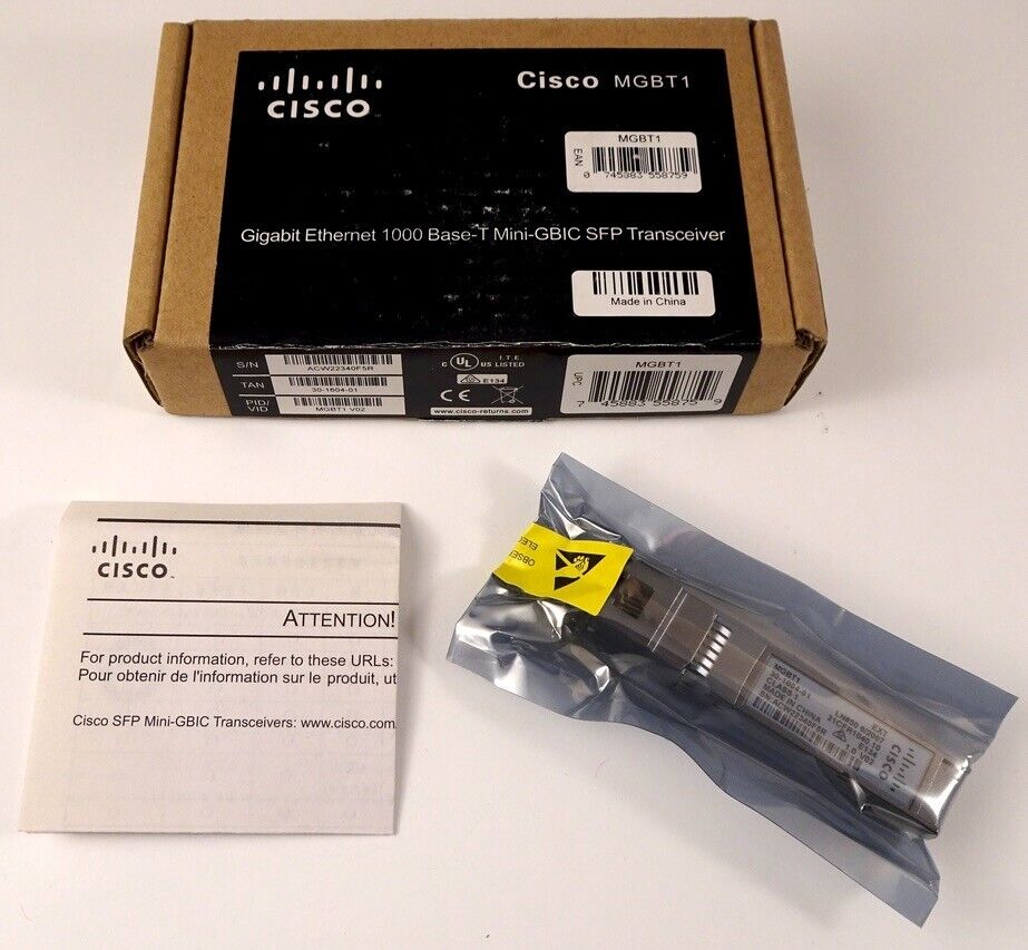 Cisco Systems MGBT1 Gigabit Ethernet 1000 BaseT Mini-GBIC SFP Transceiver, New