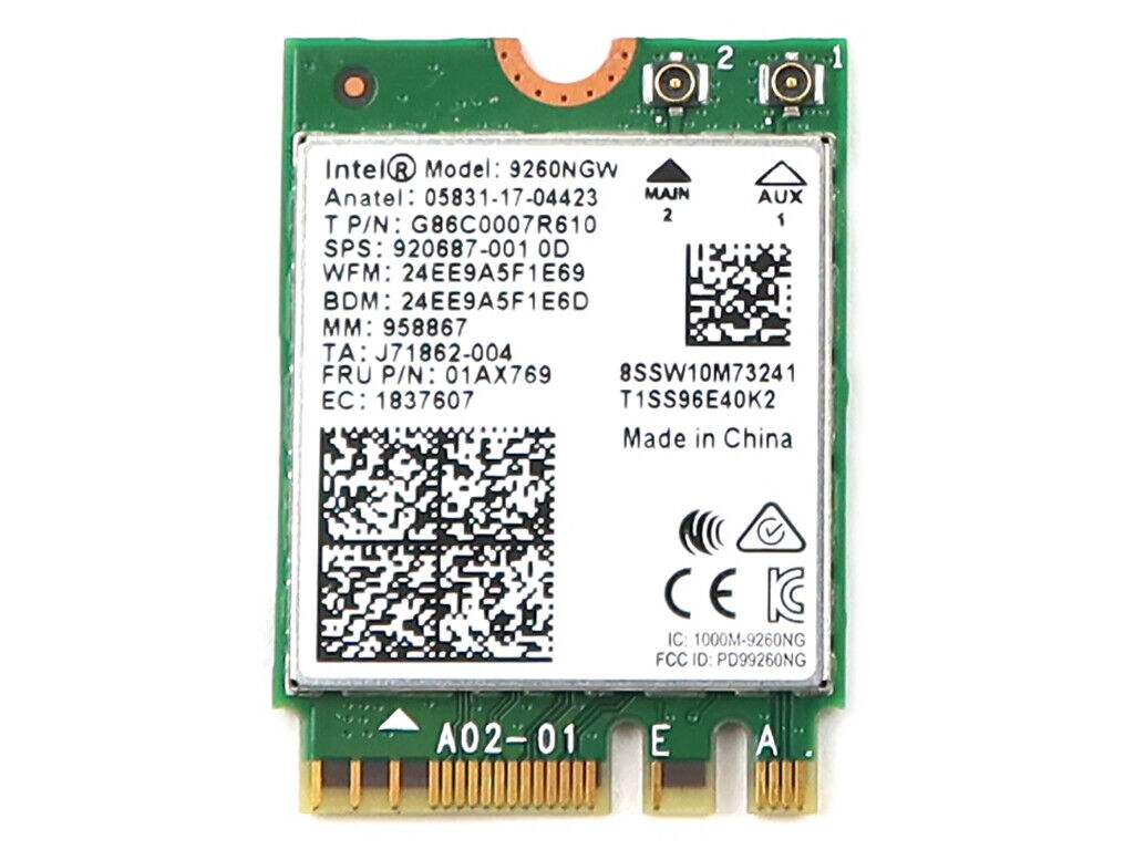 INTEL 9260NGW M.2 2230 1.73GBPS PCI-E USB WIFI 5 BLUETOOTH 5.1 CARD G86C0007R610