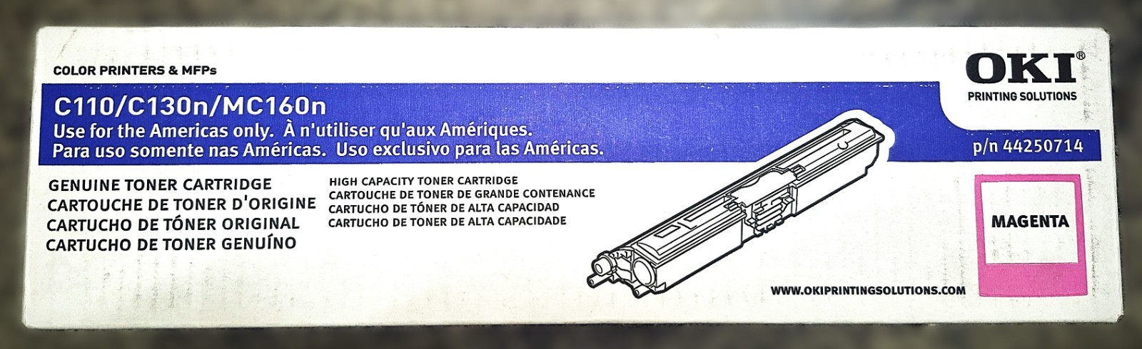 Genuine Okidata 44250714 High Capacity Magenta Toner Cartridge C110 C130n MC160