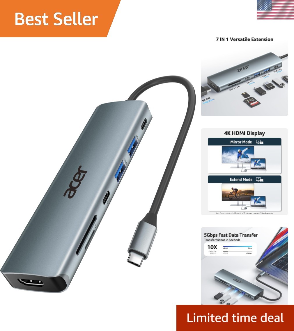 USB C Hub, 7 in 1 Multi-Port Adapter for Laptop/Mac Type C Devices | 4K USB C...