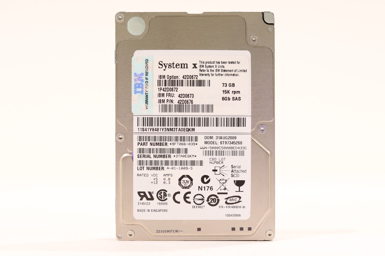 IBM ST973452SS 73GB 2.5" 6Gb/s 15K RPM SAS Hard Drive FRU P/N: 42D0673 Tested