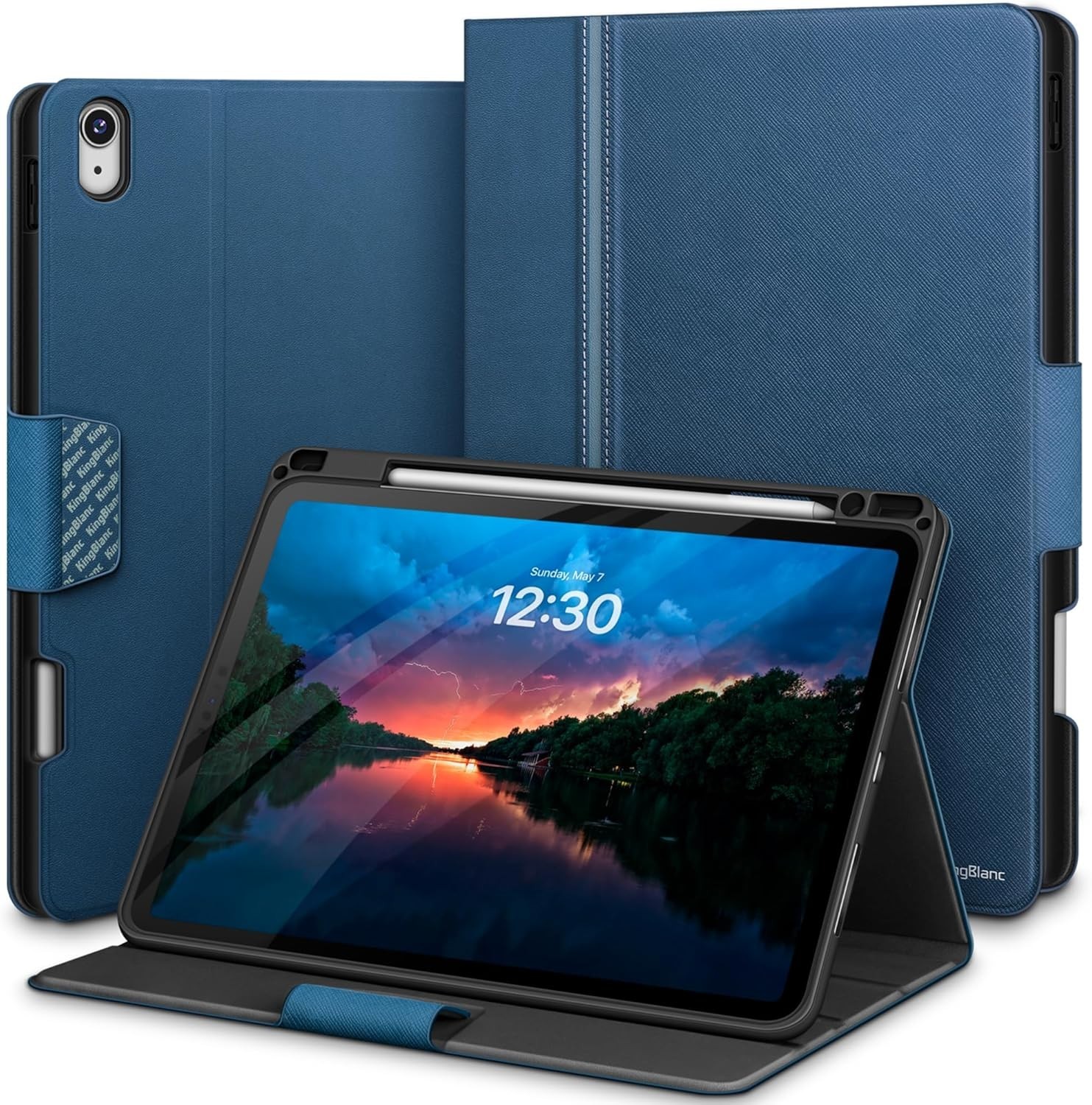 KingBlanc Case for iPad Air 11-inch 2024 (M2) with Built-in Pencil Blue 