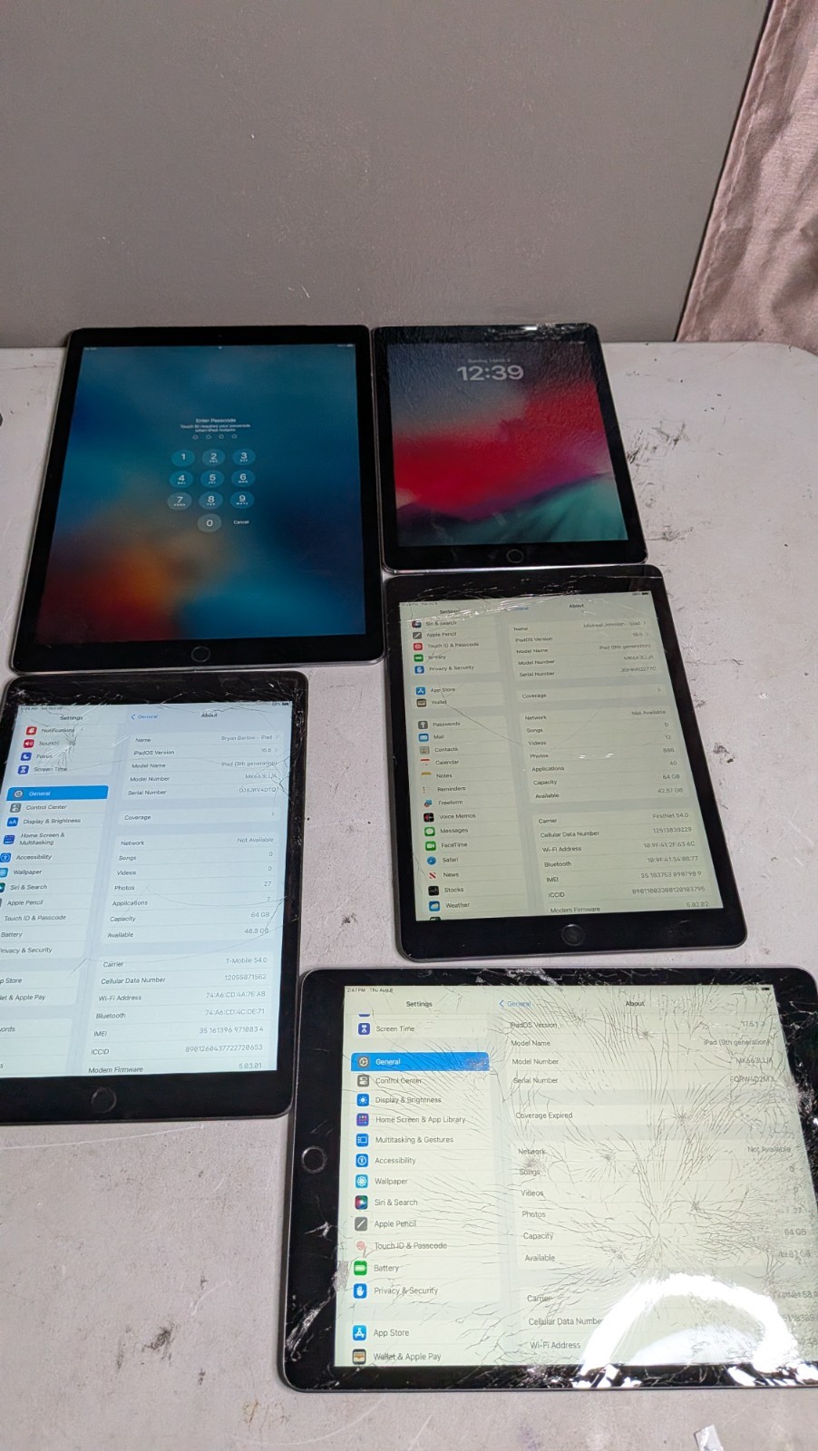 *Defective* Apple iPad Lot Of 5  - *LOCKED* A2603 A1673 A1652