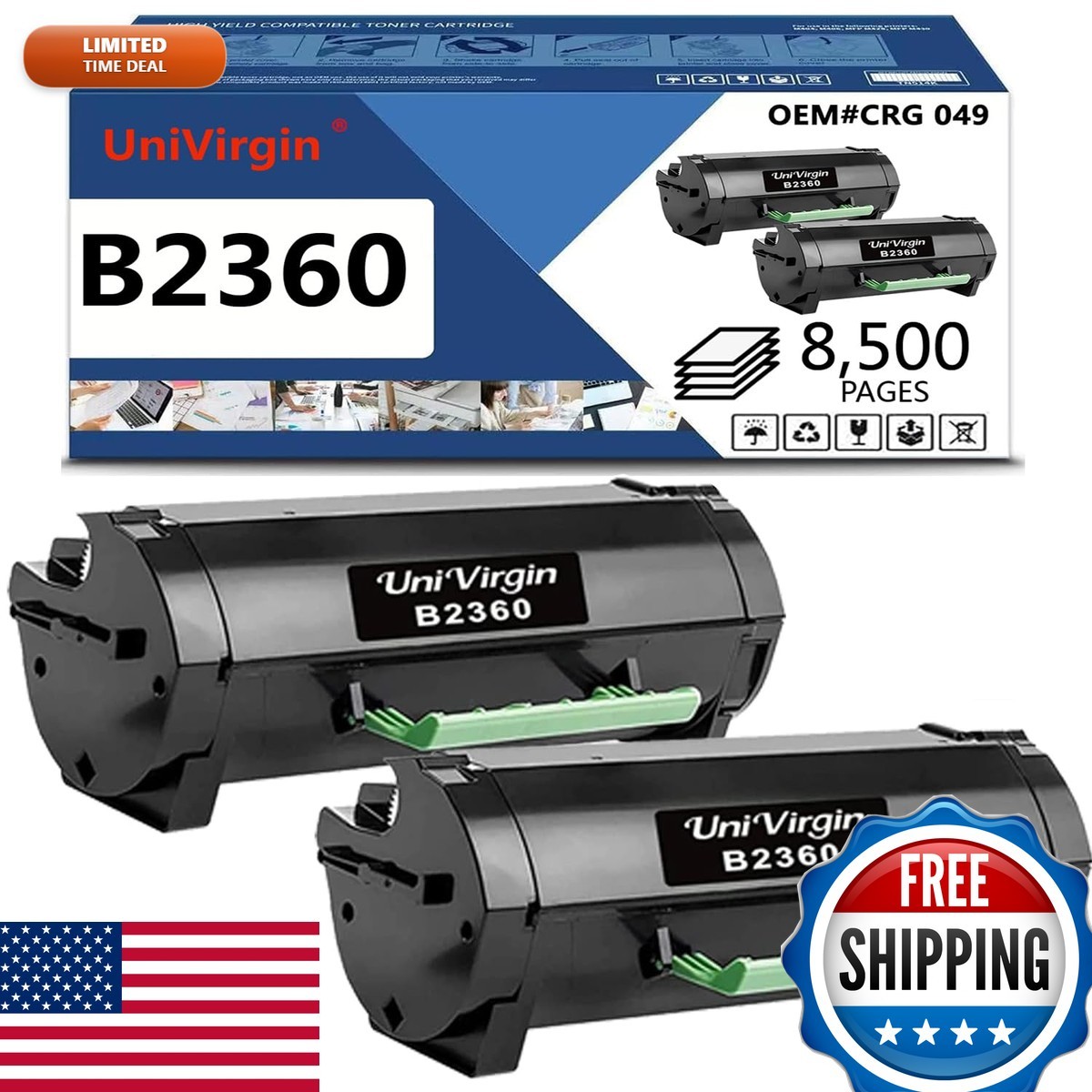 UniVirgin 2 Pack Compatible B2360 High Yield 8500 Pages Toner Cartridge M11XH