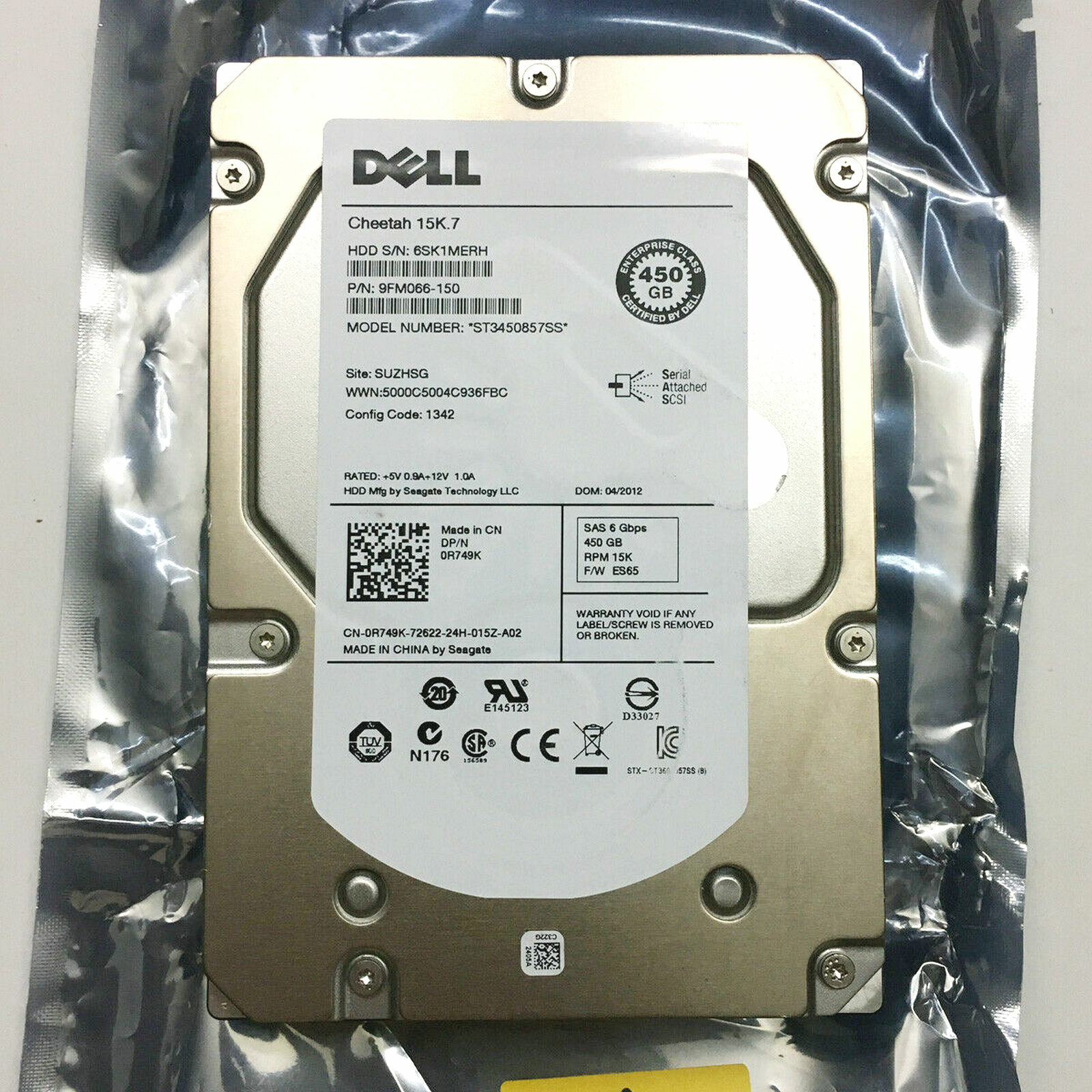 for Dell 450GB 6G 15K 3.5" SAS R749K 0R749K HDD Hard Drive ST3450857SS