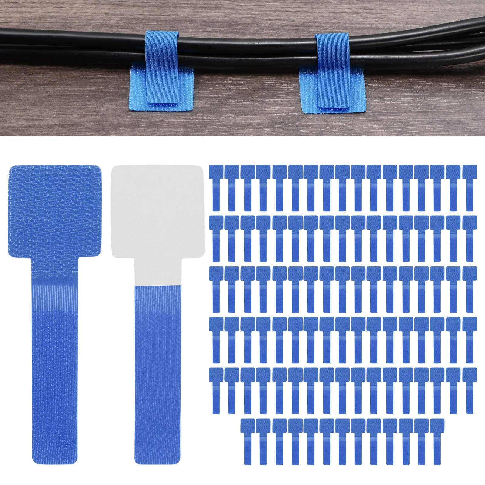 100-Pack Cable Clips, Adhesive Cord Organizers for Desk, Wire Holders [Blue]